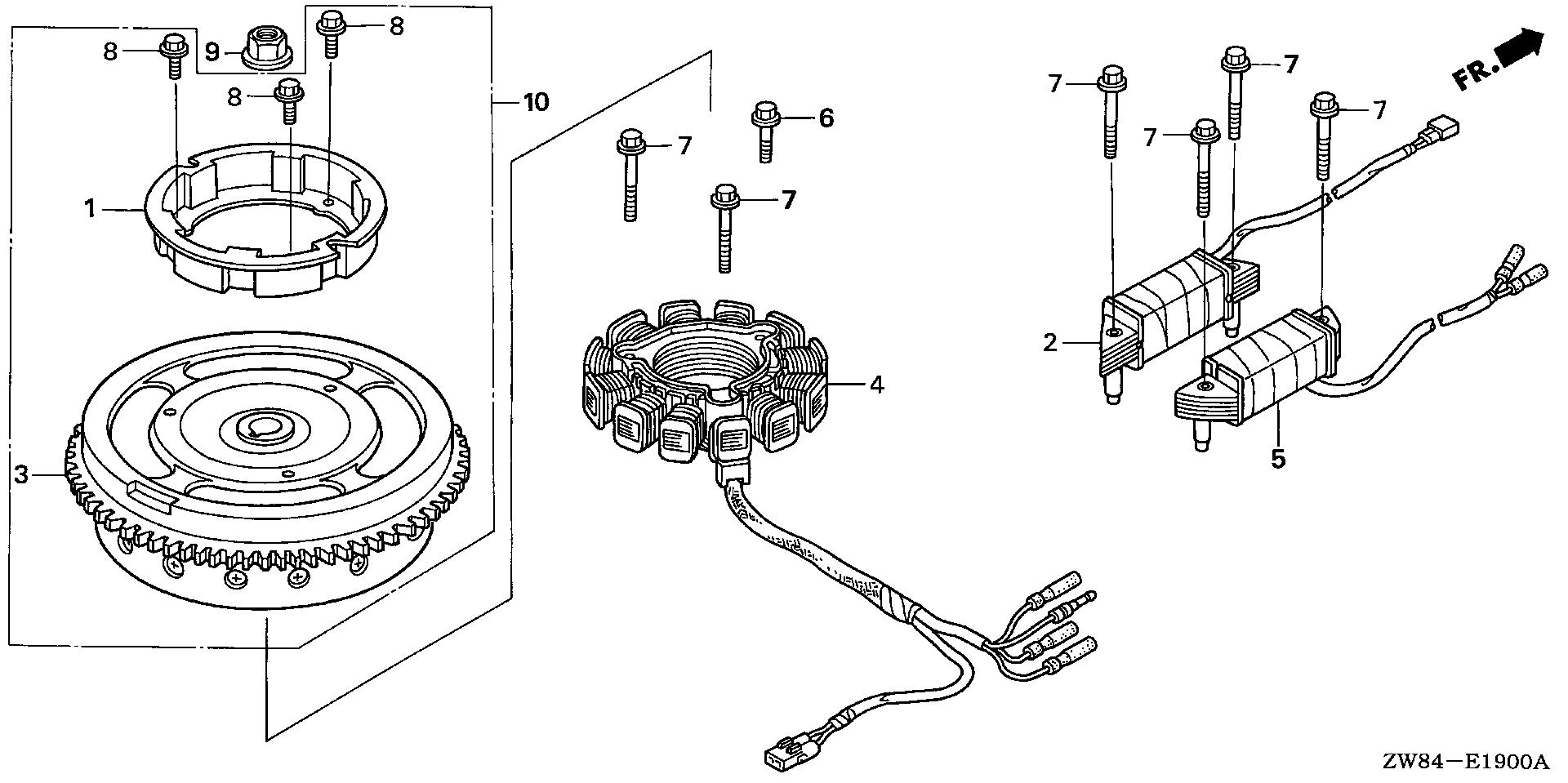 BF8 BF8D2 flywheel exploded parts diagram with numbered part references