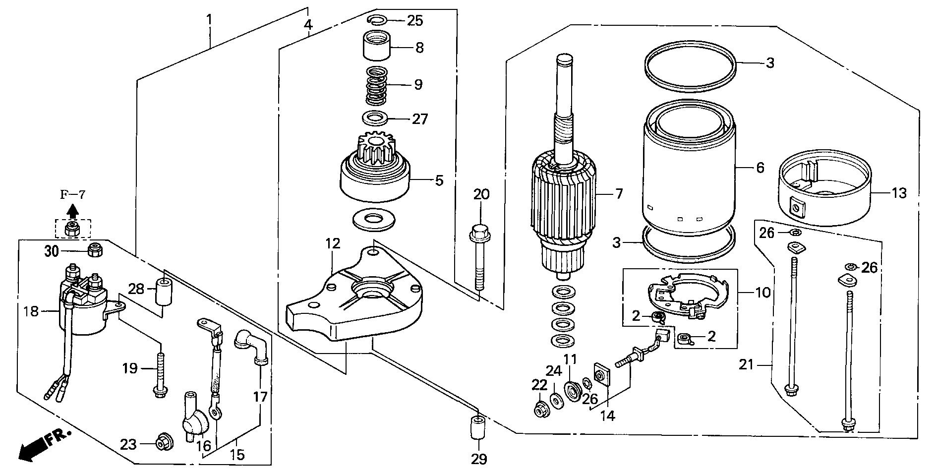 BF8 BF8D2 starter motor exploded parts diagram with numbered part references