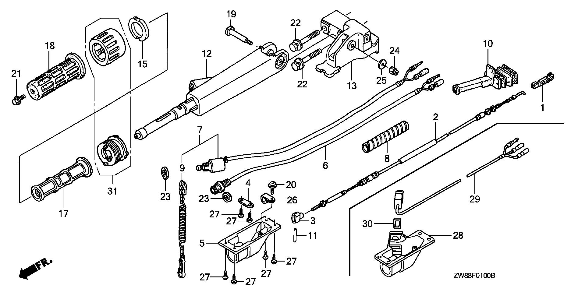 BFP8 BFP8D3 handlebar exploded parts diagram with numbered part references