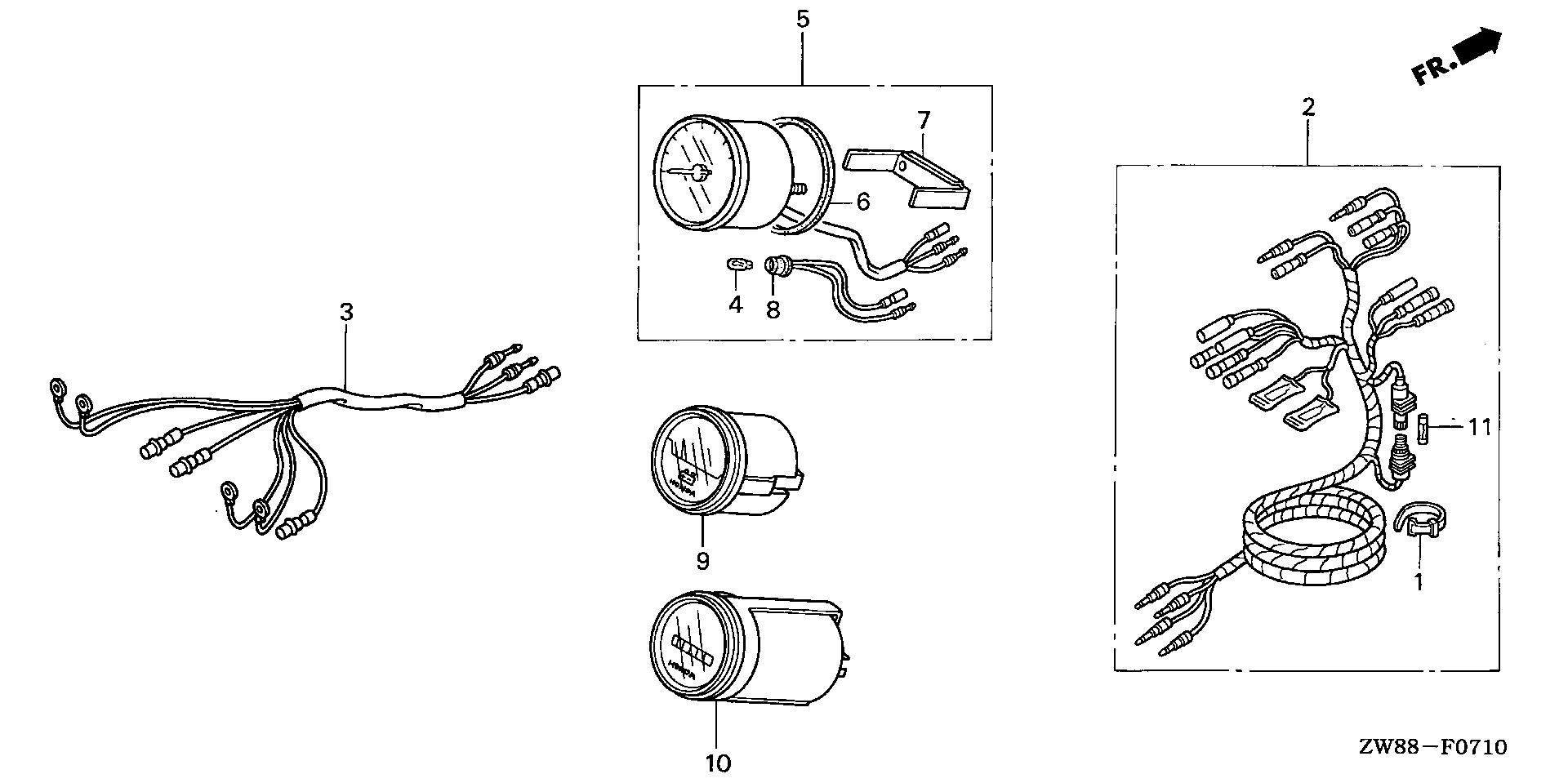 BFP8 BFP8D3 tachometer - starter cable exploded parts diagram with numbered part references