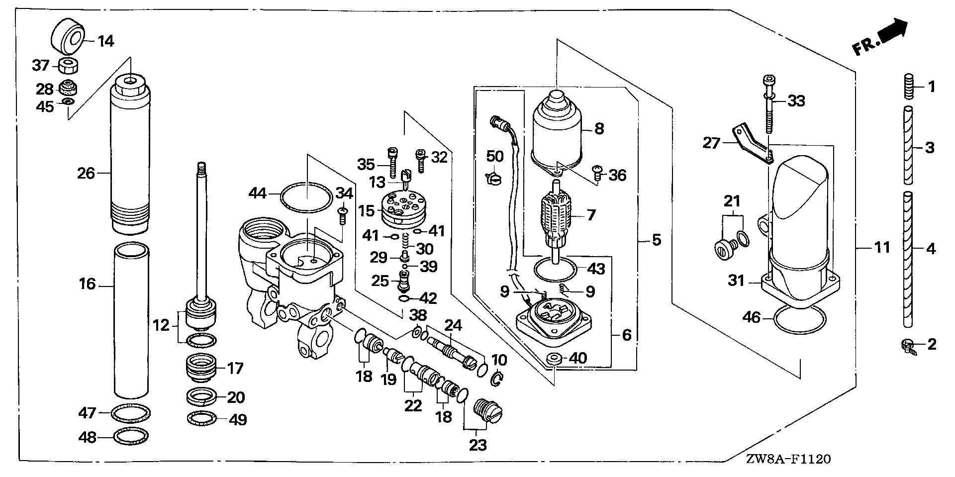 BFP8 BFP8D6 power trim-tilt exploded parts diagram with numbered part references