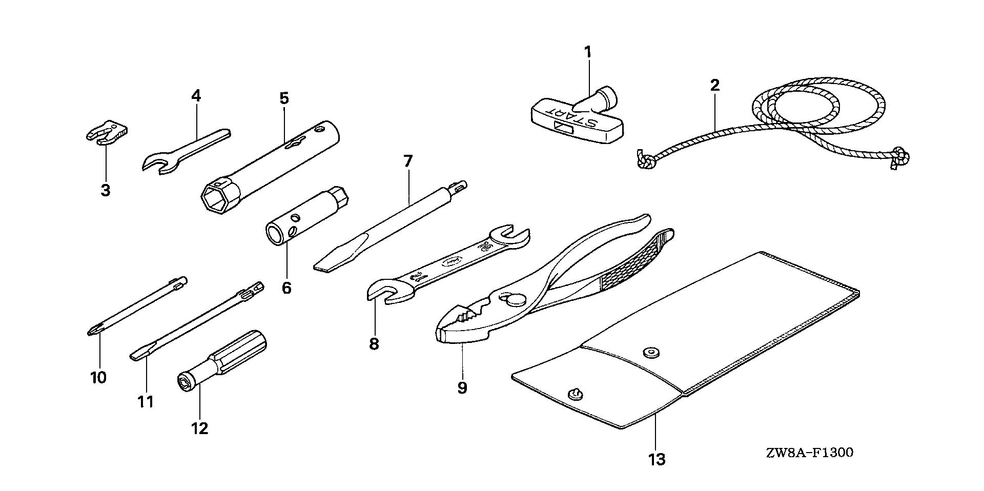BF8 BF8D5 tools exploded parts diagram with numbered part references