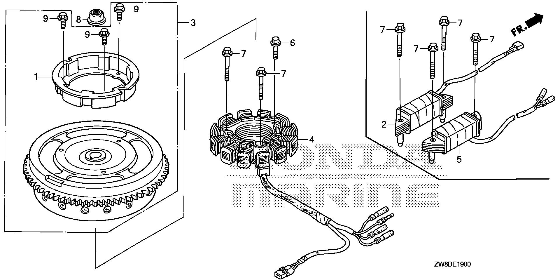 BFP8 BFP8DK0 flywheel exploded parts diagram with numbered part references