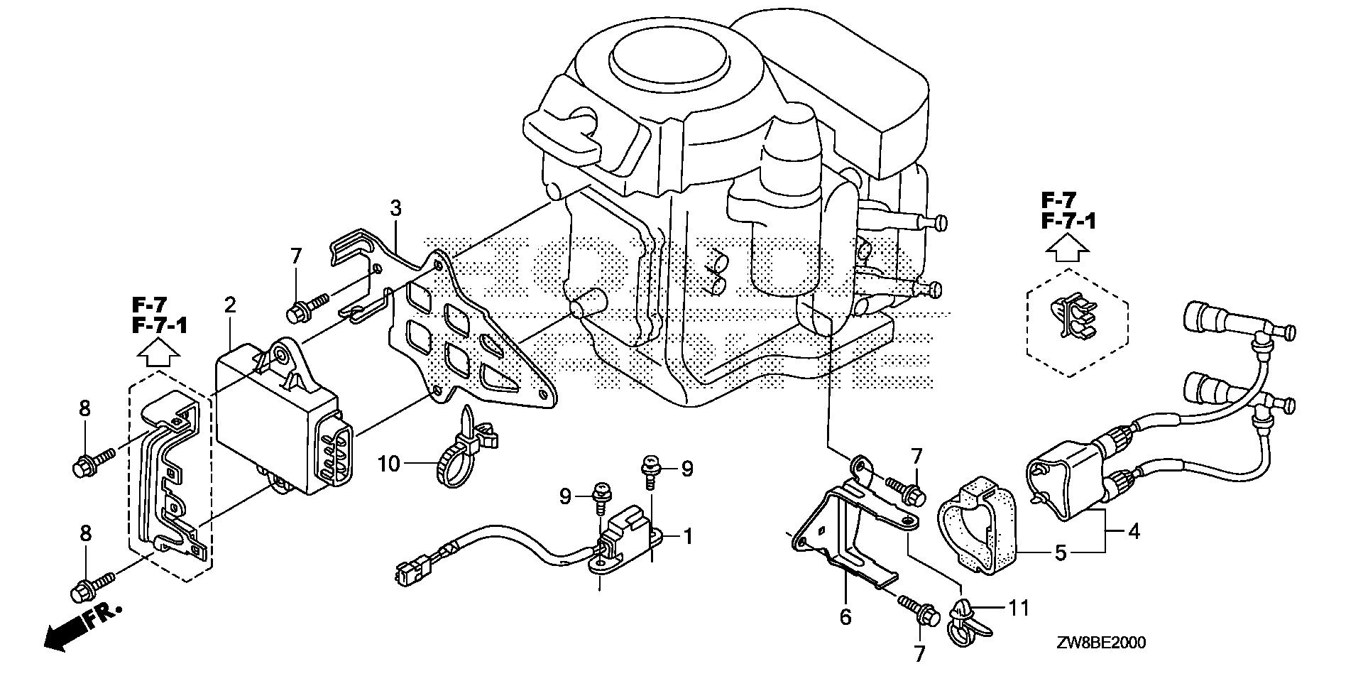 BFP8 BFP8DK0 ignition coil - c.d.i. unit exploded parts diagram with numbered part references