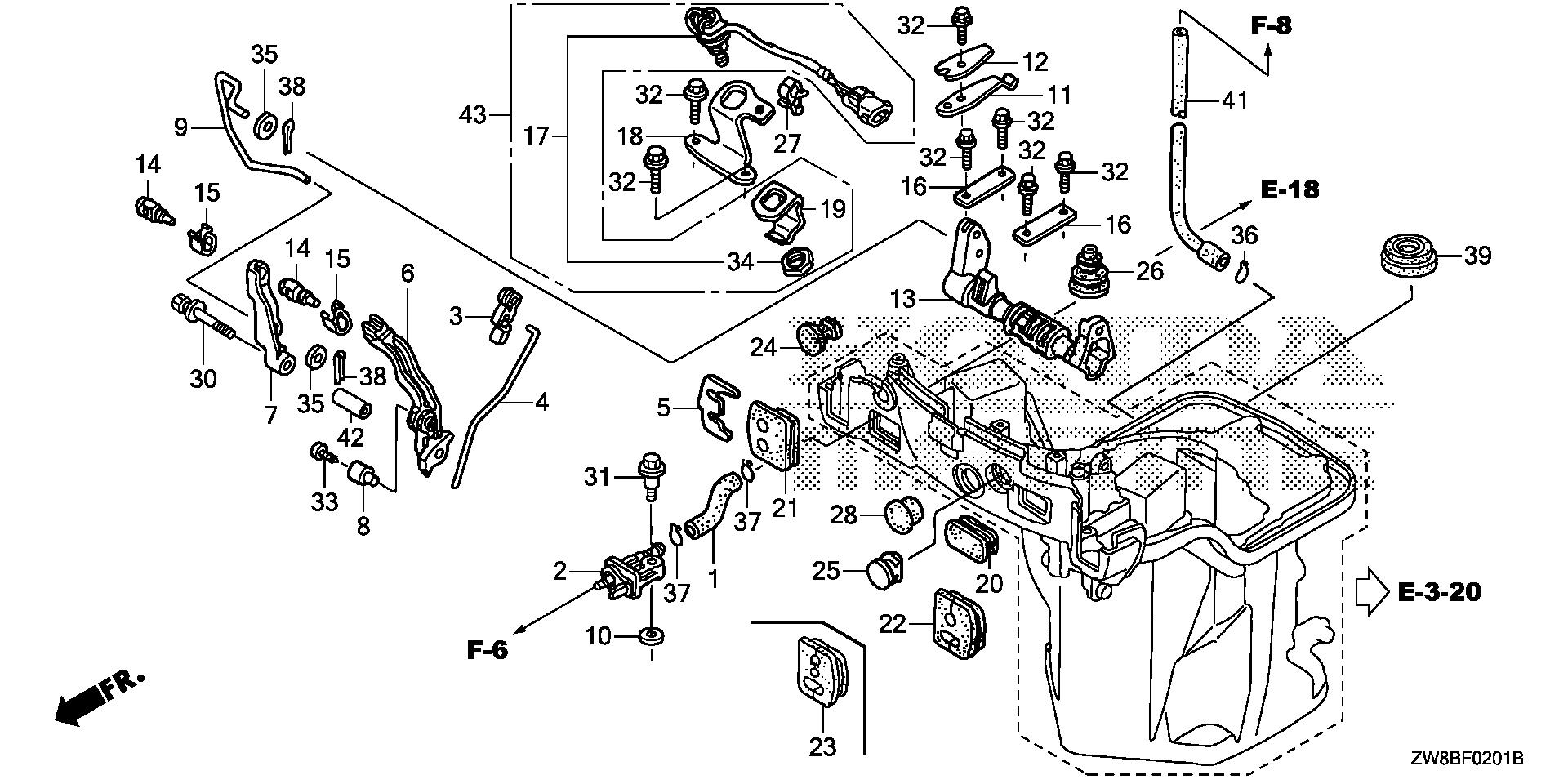 BFP8 BFP8DK0 shift shaft (remote      specification) exploded parts diagram with numbered part references