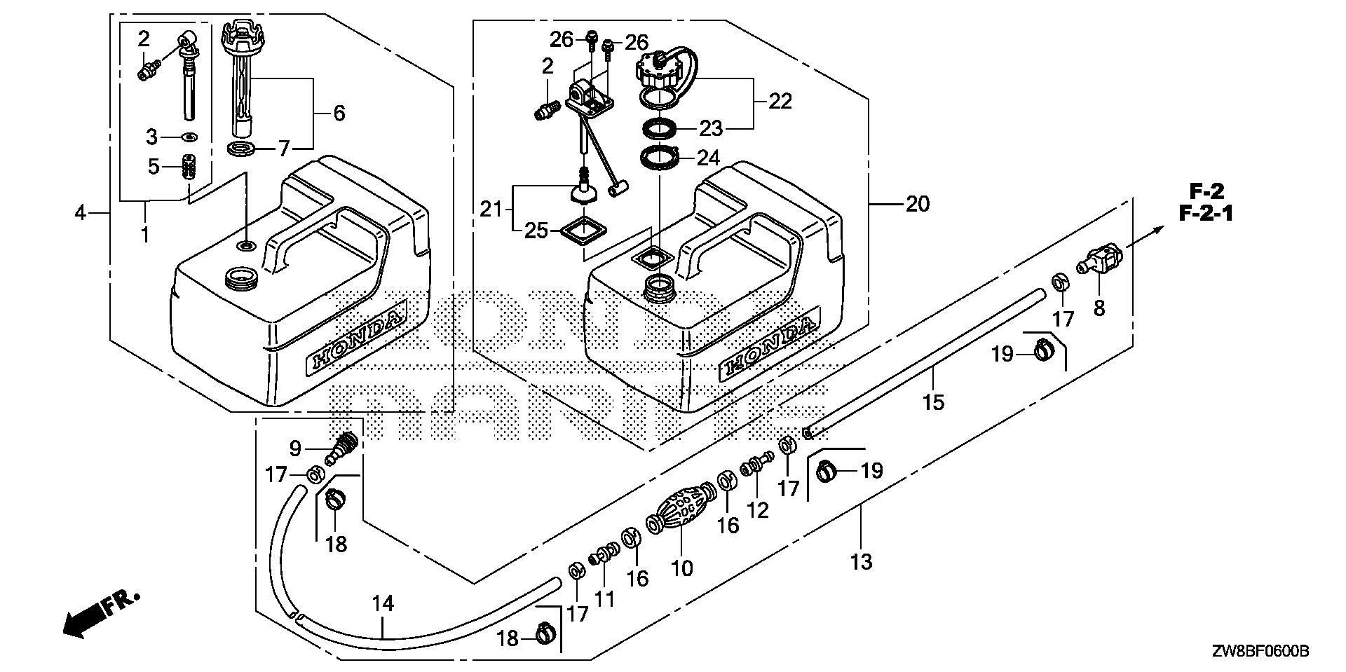 BFP8 BFP8DK0 fuel tank exploded parts diagram with numbered part references