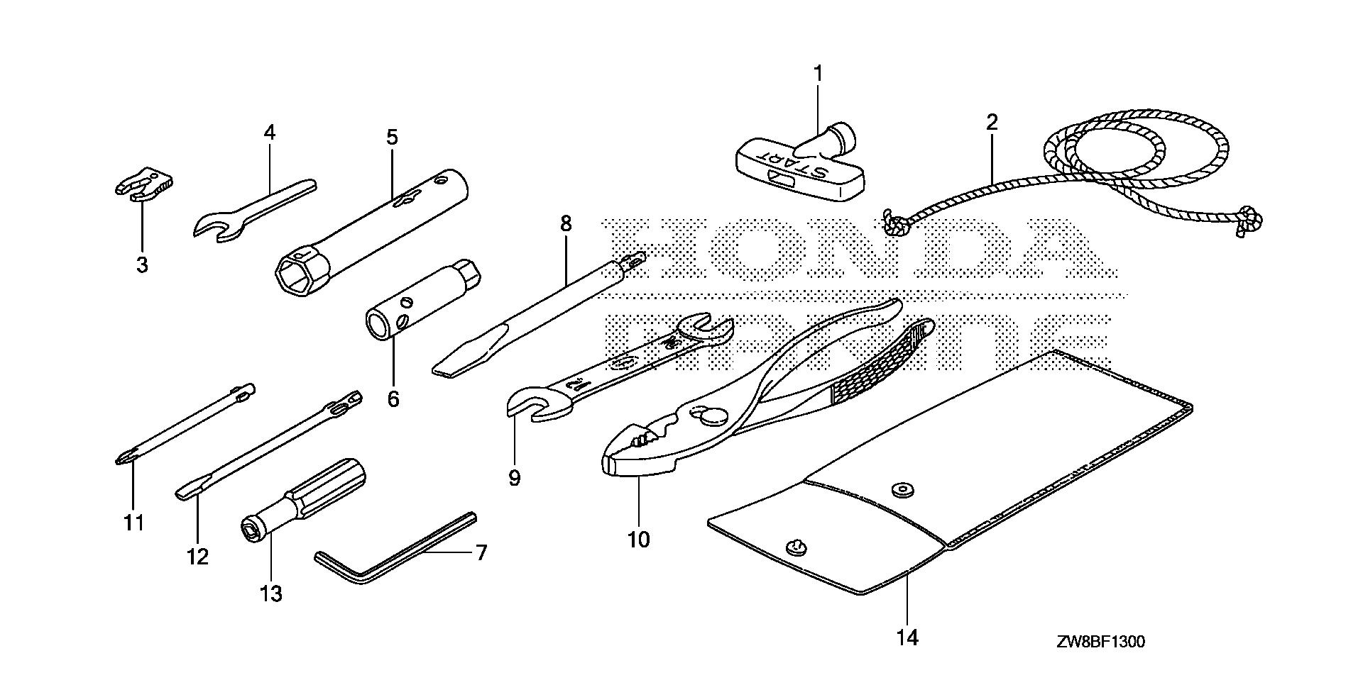 BFP8 BFP8DK0 tools exploded parts diagram with numbered part references