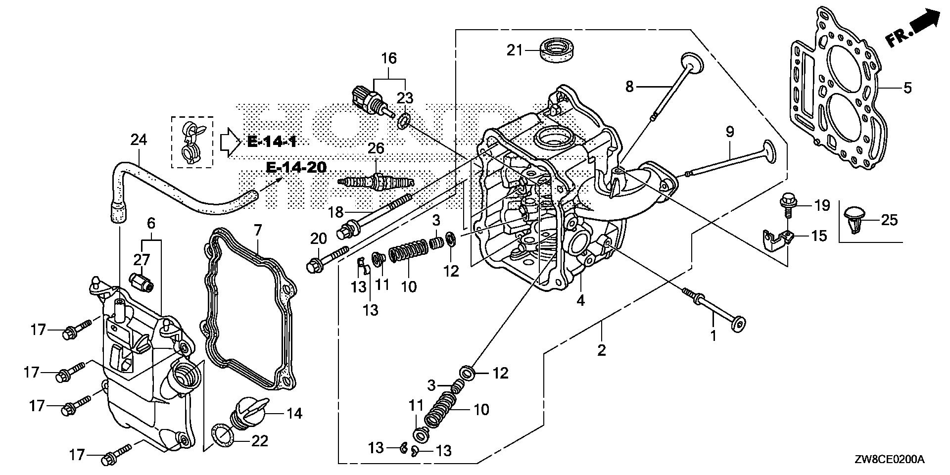 BF8 BF8DK3 cylinder head exploded parts diagram with numbered part references
