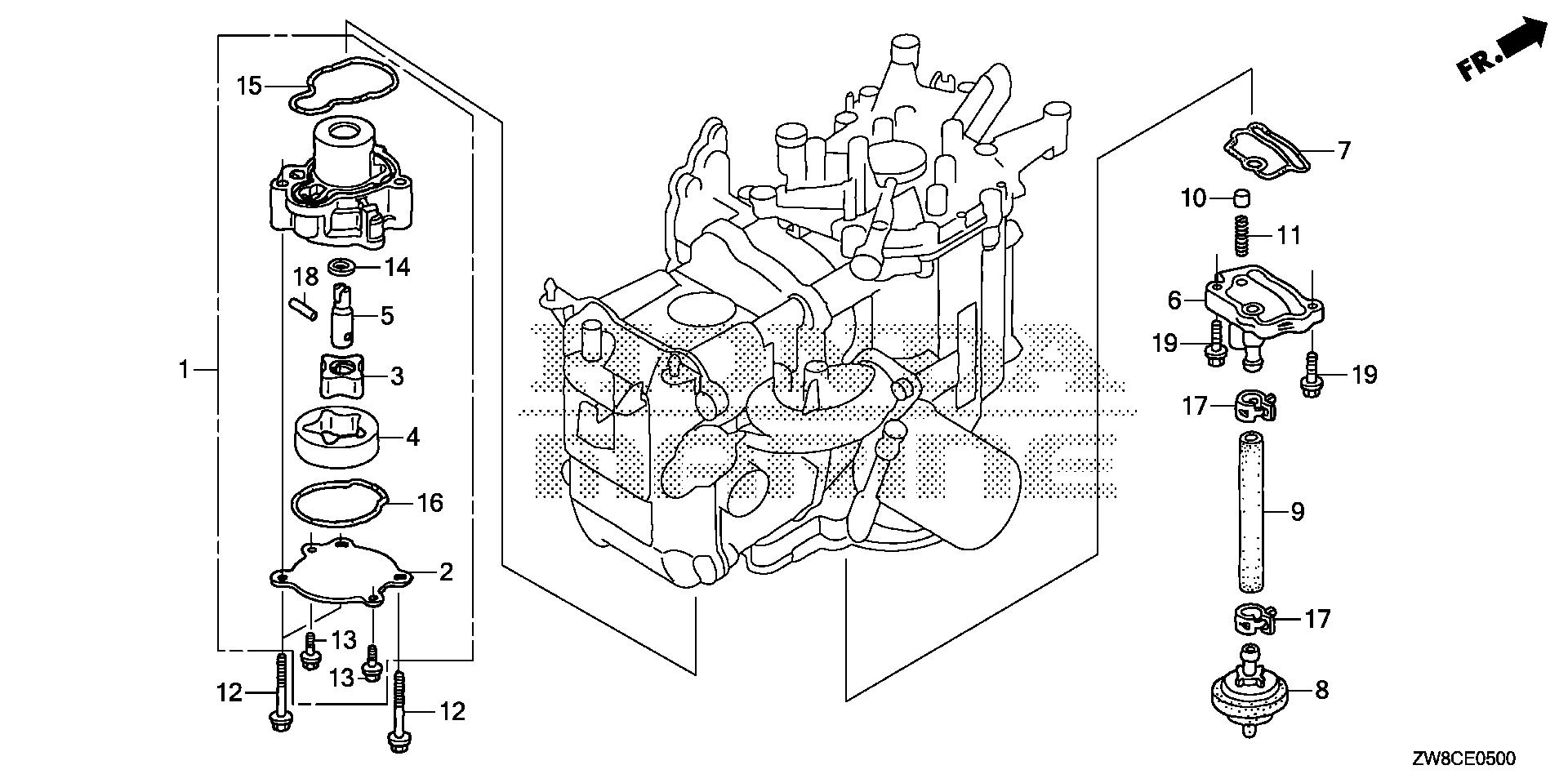 BF8 BF8DK3 oil pump exploded parts diagram with numbered part references