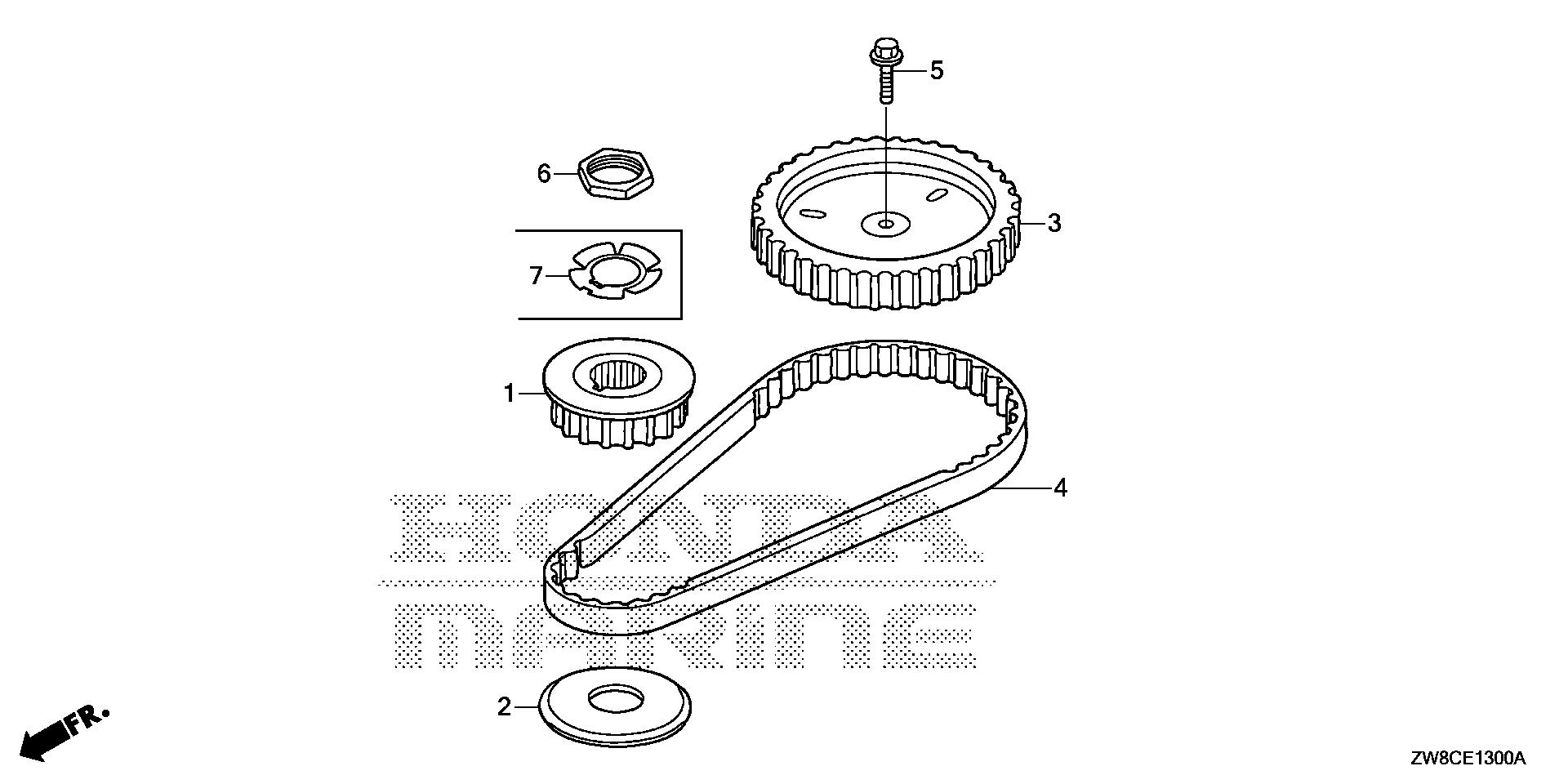 BF8 BF8DK3 timing belt exploded parts diagram with numbered part references
