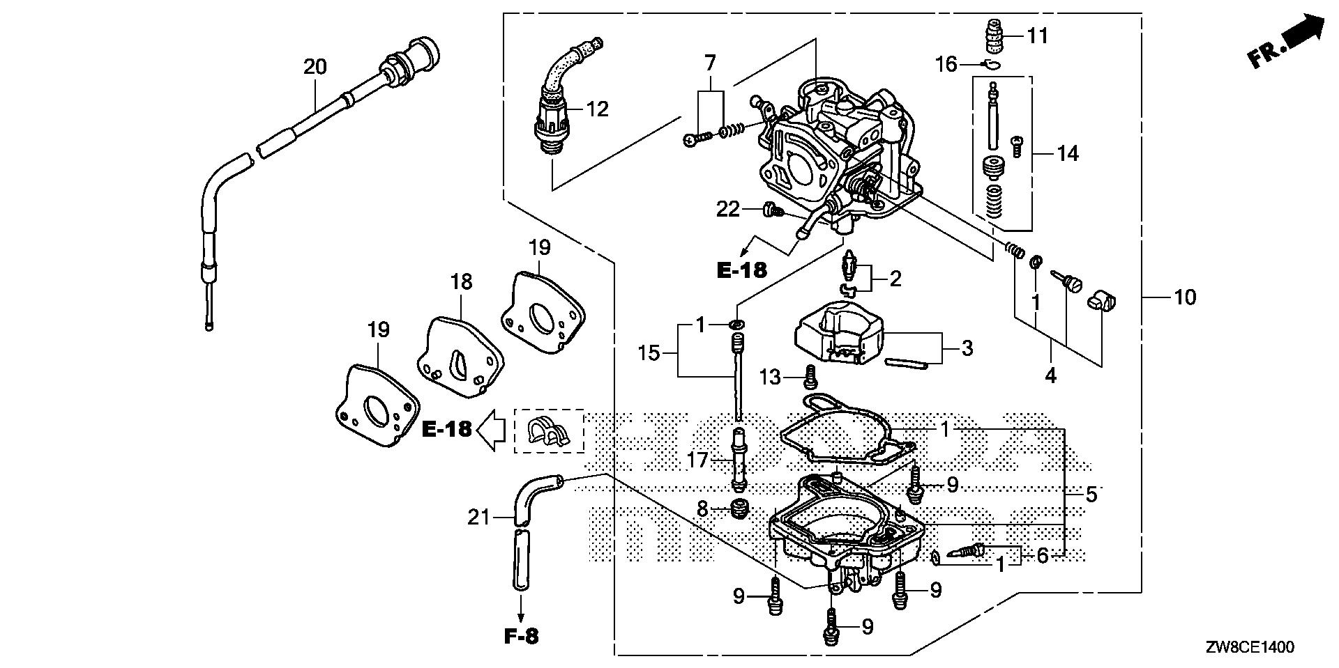 BF8 BF8DK3 carburetor (manual) exploded parts diagram with numbered part references