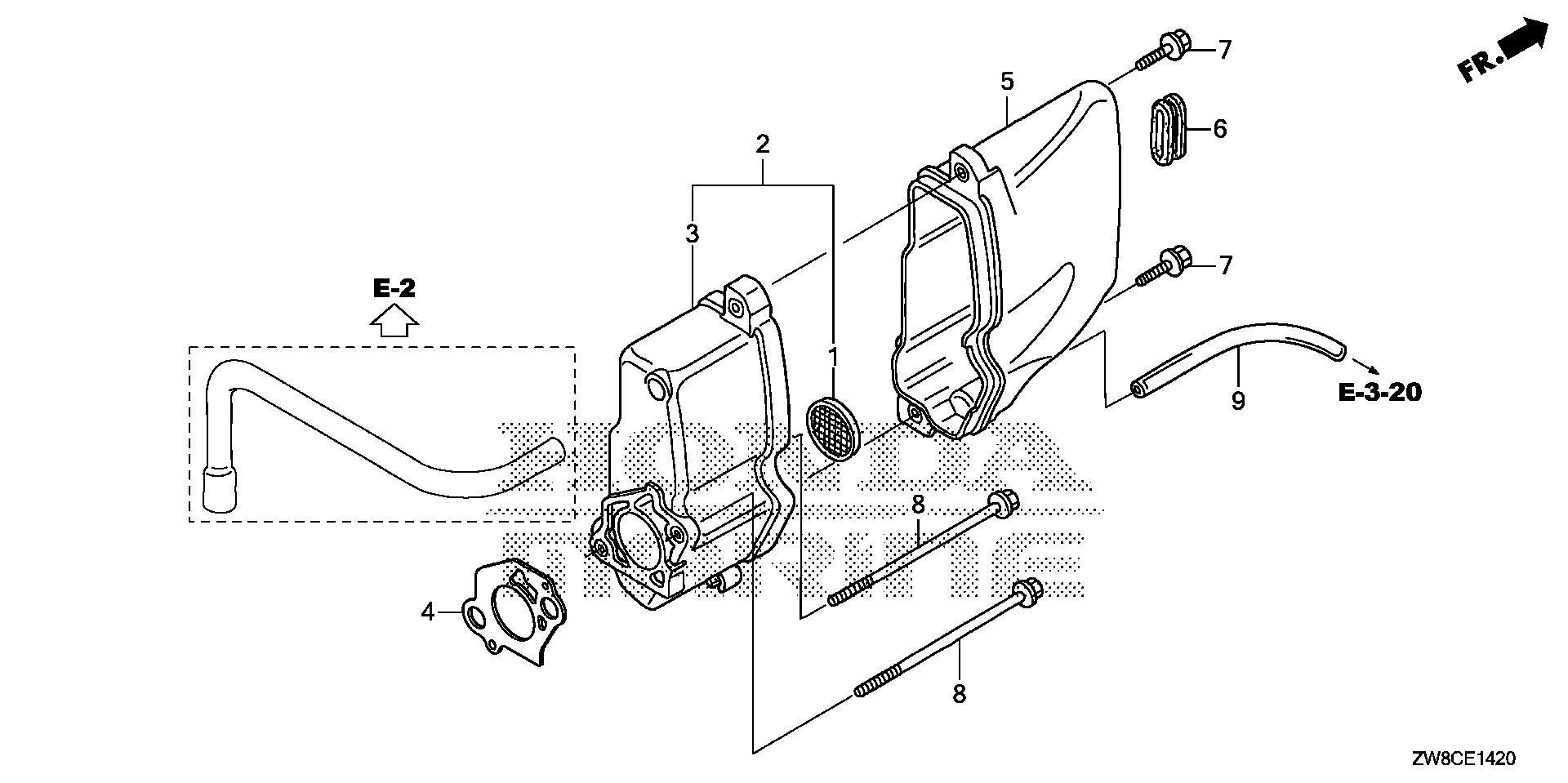 BF8 BF8DK3 muffler cover exploded parts diagram with numbered part references