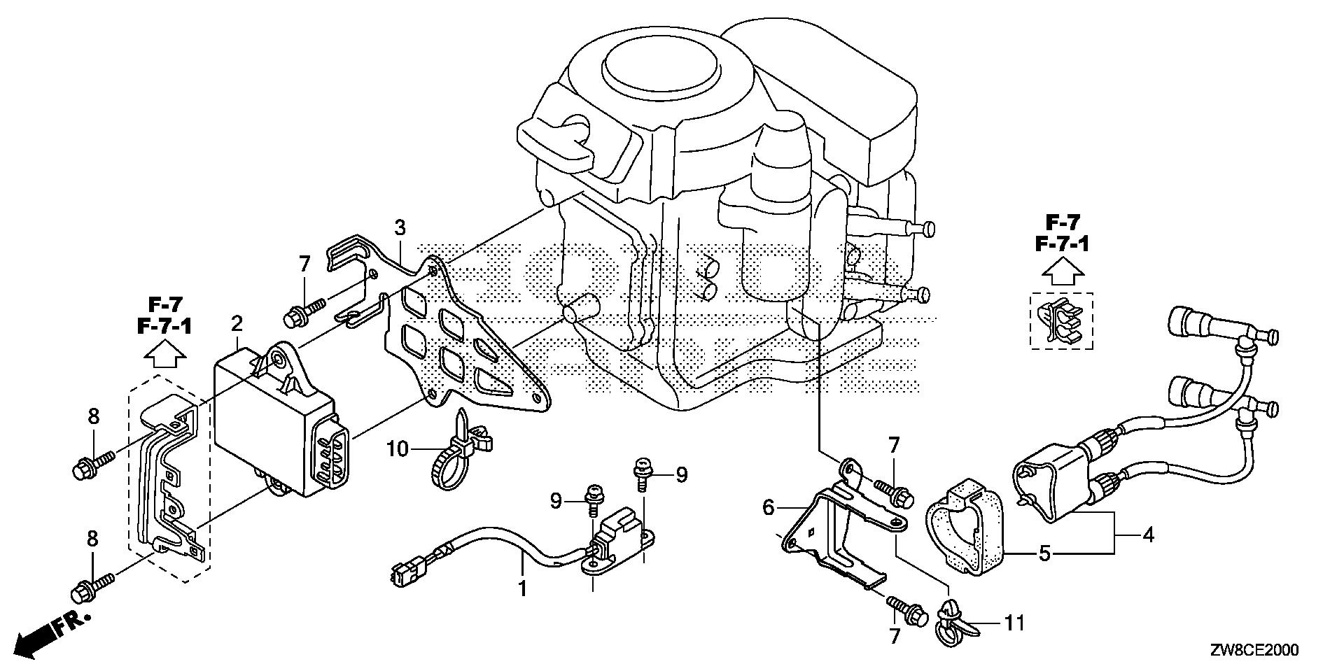 BF8 BF8DK3 ignition coil - c.d.i. unit exploded parts diagram with numbered part references