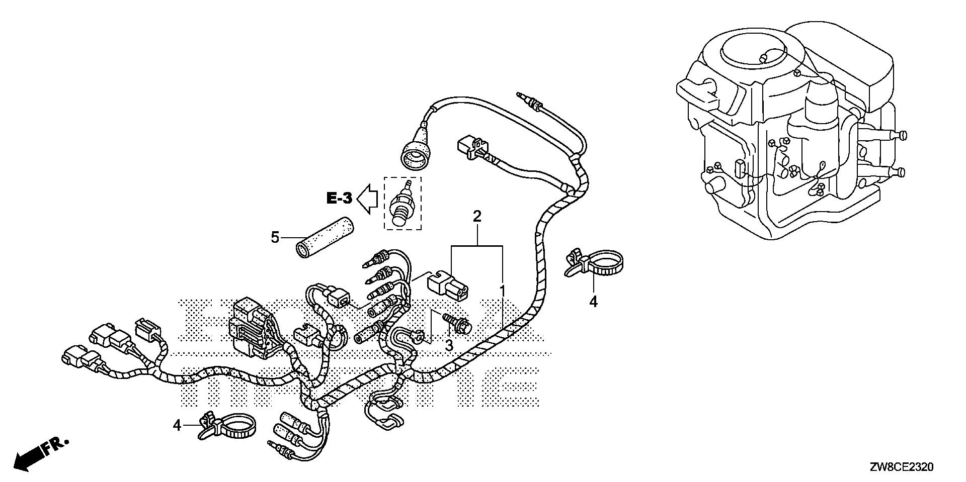 BF8 BF8DK3 wire harness exploded parts diagram with numbered part references