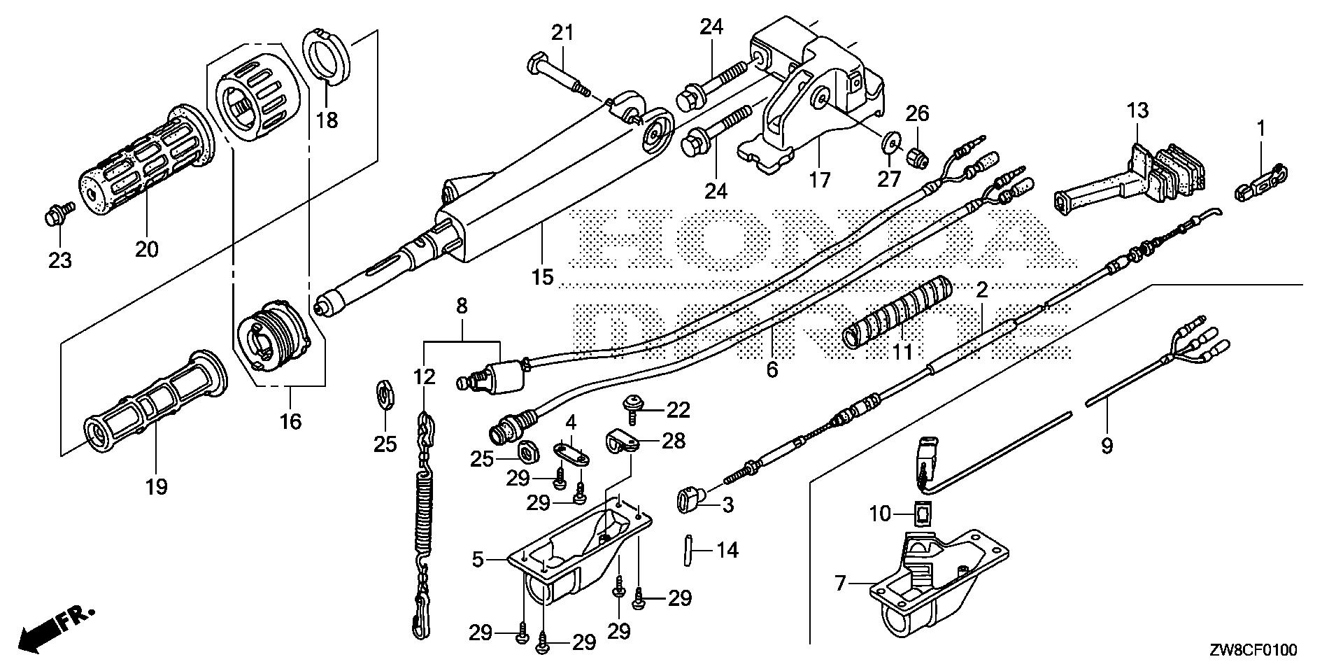 BF8 BF8DK3 handlebar exploded parts diagram with numbered part references