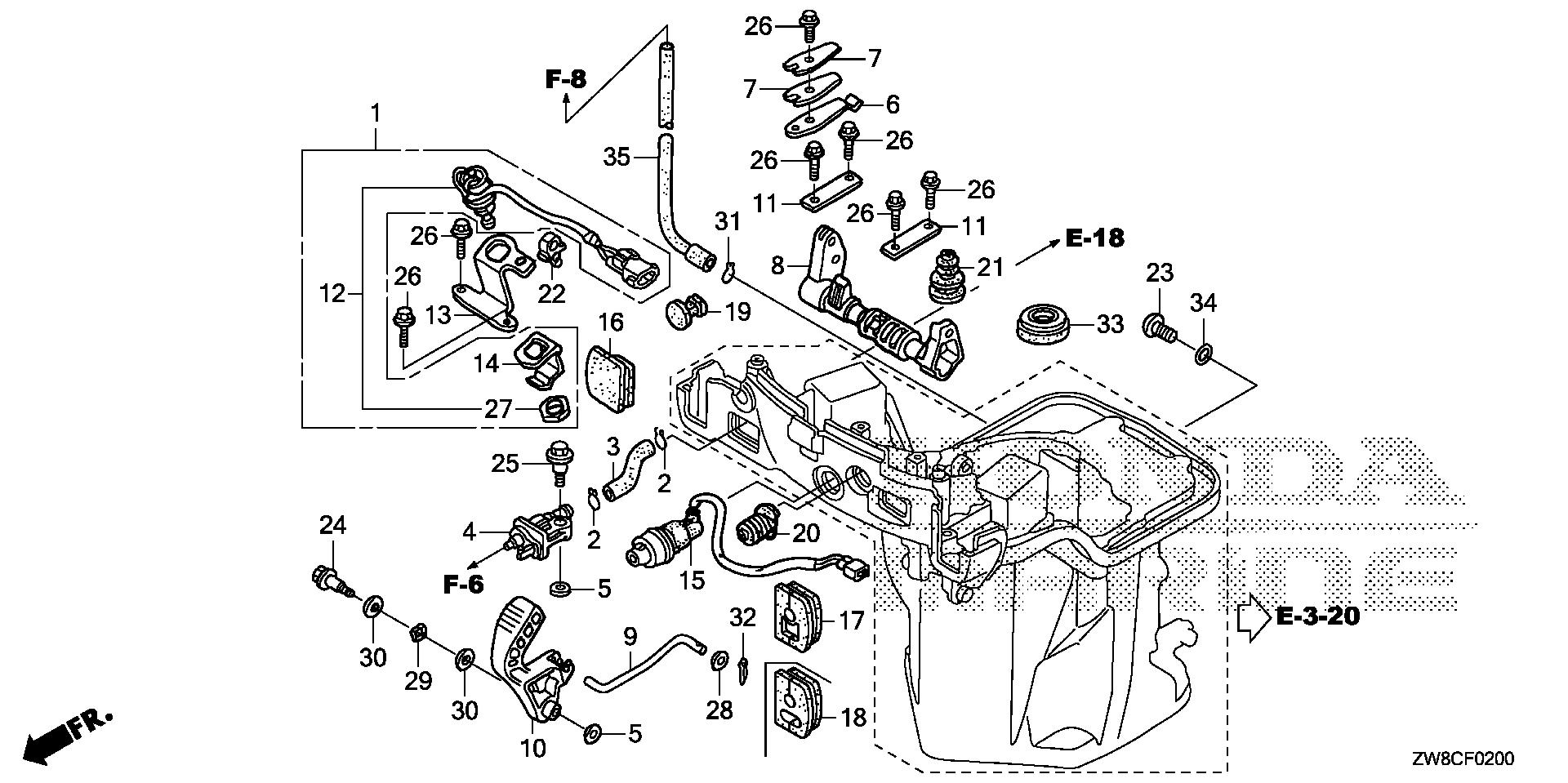BF8 BF8DK3 shift shaft (handle      specification) exploded parts diagram with numbered part references