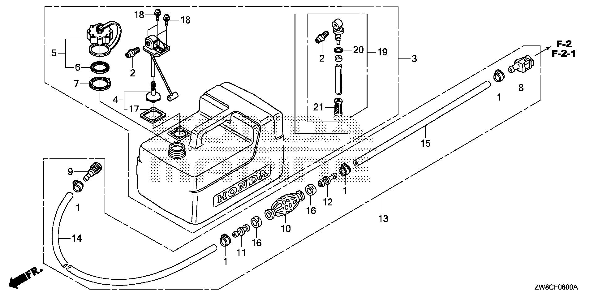 BF8 BF8DK3 fuel tank exploded parts diagram with numbered part references