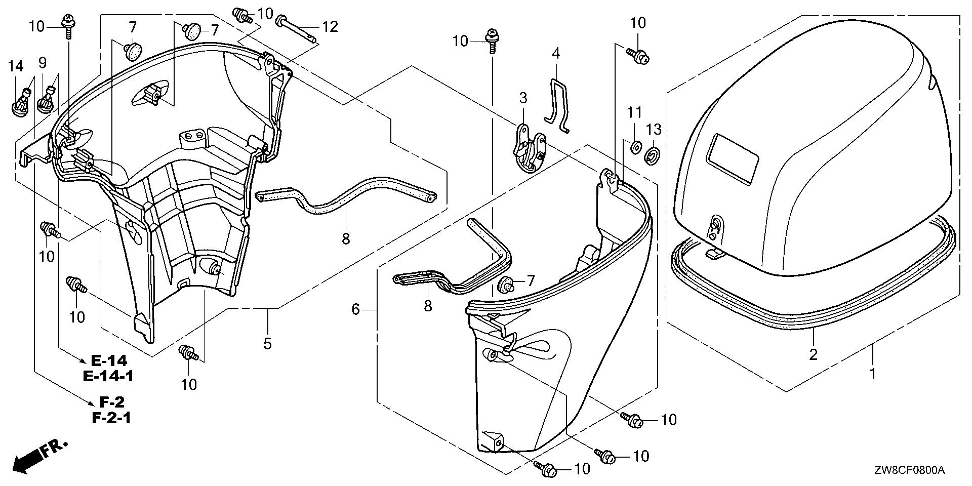 BF8 BF8DK3 engine cover exploded parts diagram with numbered part references