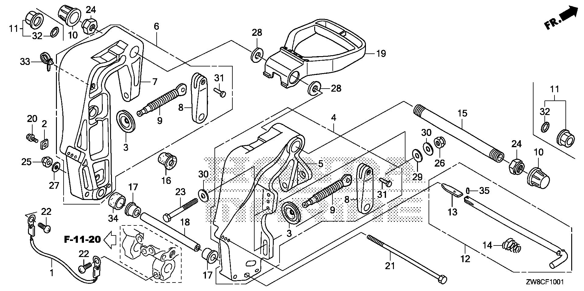 BFP8 BFP8DK3 stern bracket (2) exploded parts diagram with numbered part references