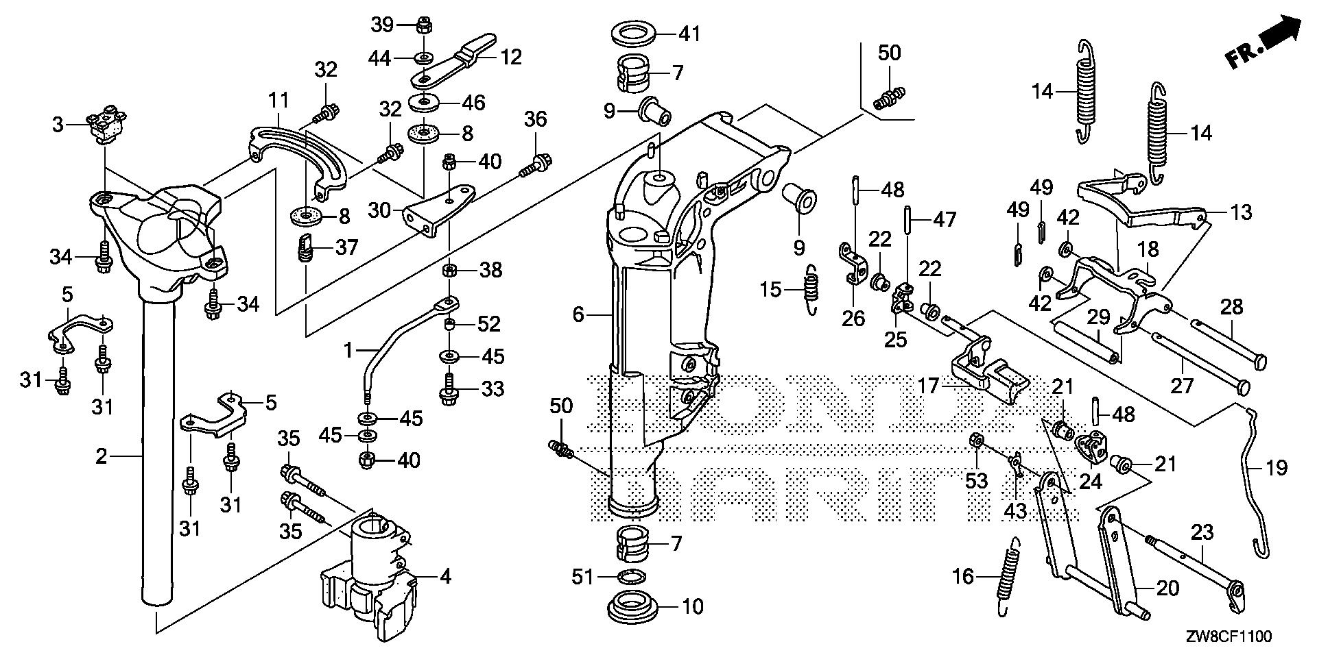 BF8 BF8DK3 swivel case (1) exploded parts diagram with numbered part references