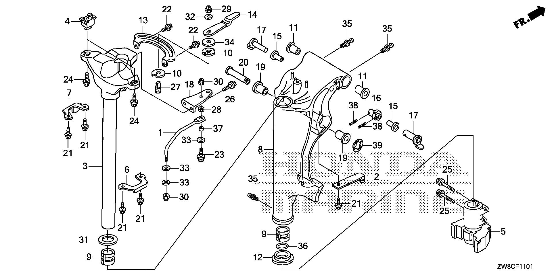 BFP8 BFP8DK3 swivel case (2) exploded parts diagram with numbered part references
