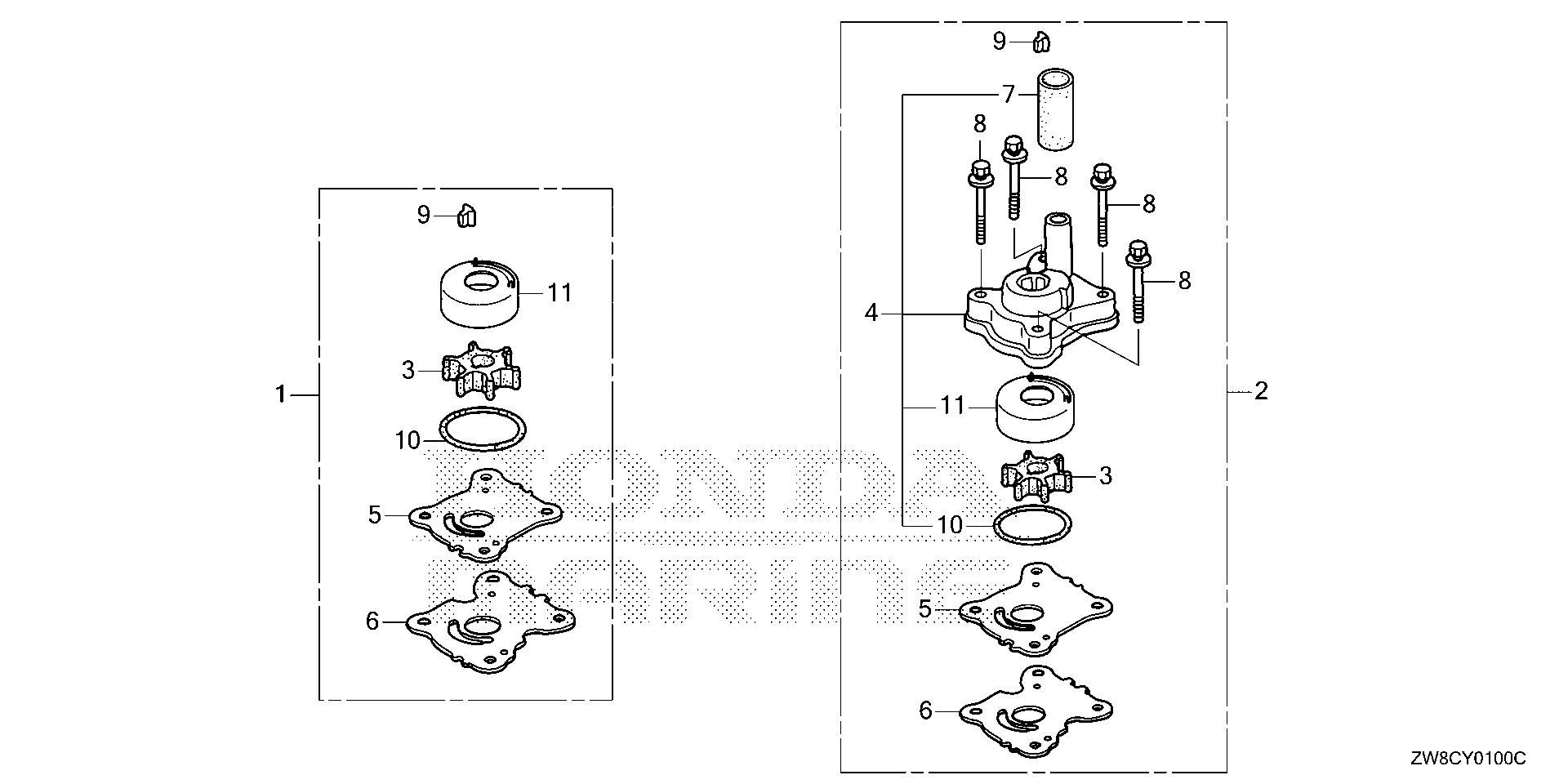BF8 BF8DK3 pump impeller kit exploded parts diagram with numbered part references