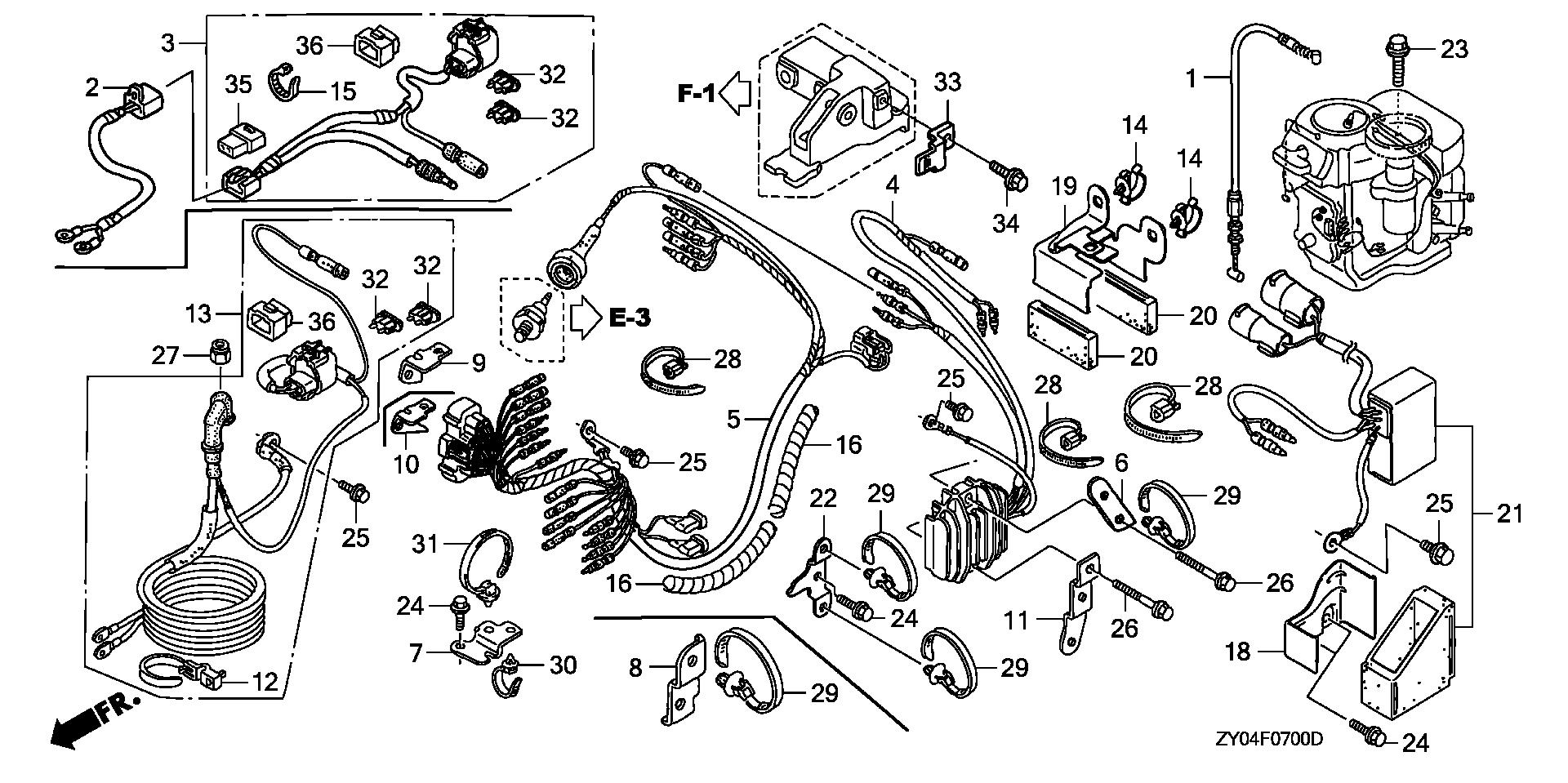 BF20 BF20D3 wire harness - regulator    - starter cable (1) exploded parts diagram with numbered part references