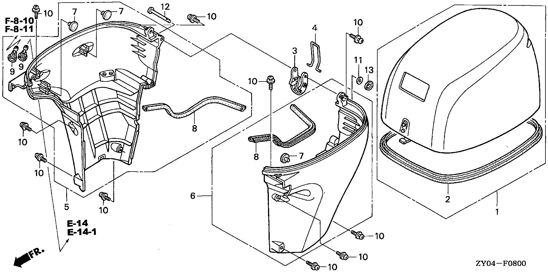 BF20 BF20D3 engine cover (1) exploded parts diagram with numbered part references