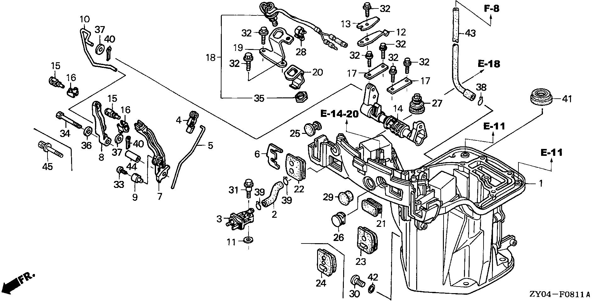 BF20 BF20D3 oil case - shift shaft     (remote specification) exploded parts diagram with numbered part references