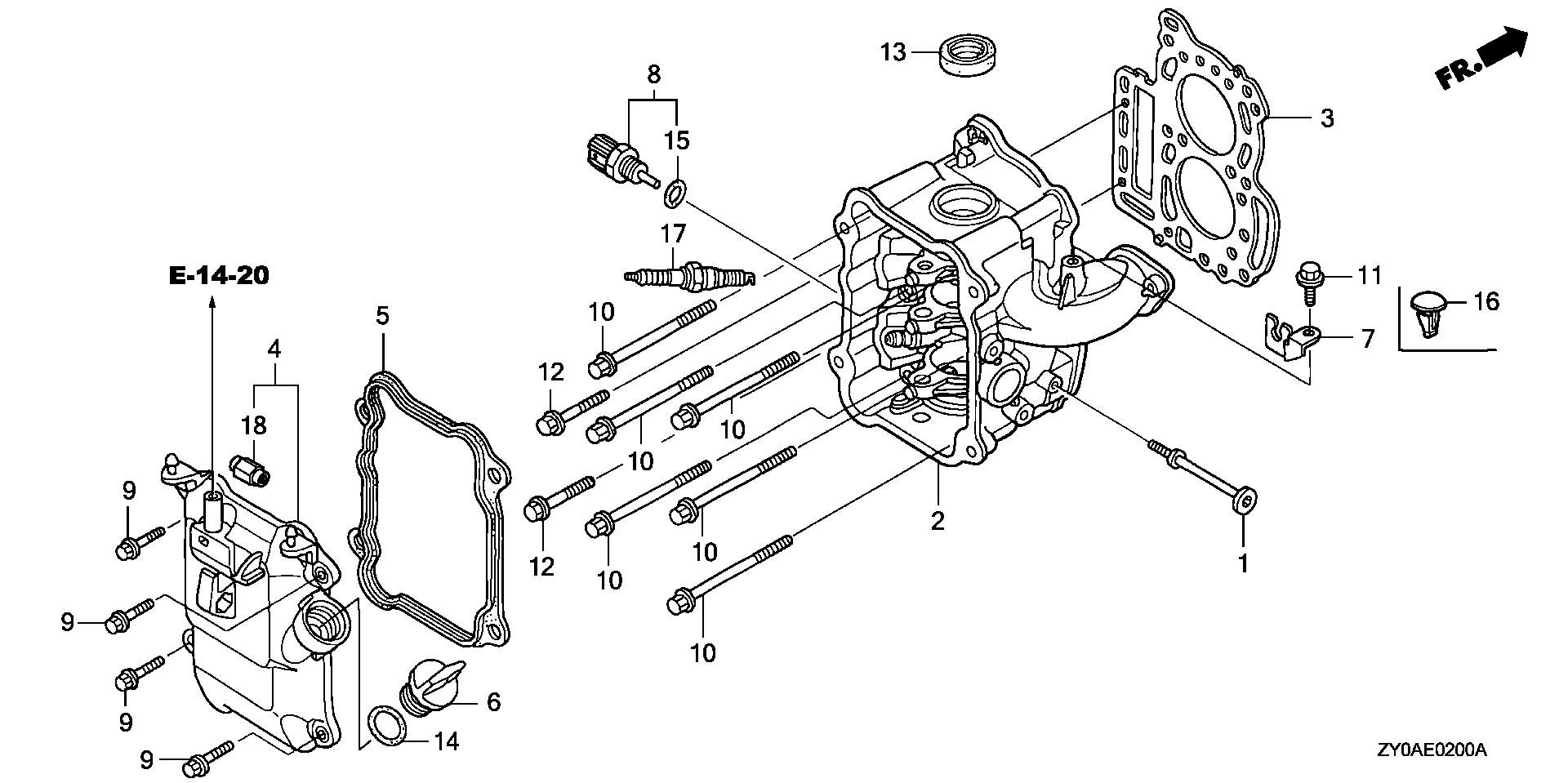 BF20 BF20D5 cylinder head exploded parts diagram with numbered part references
