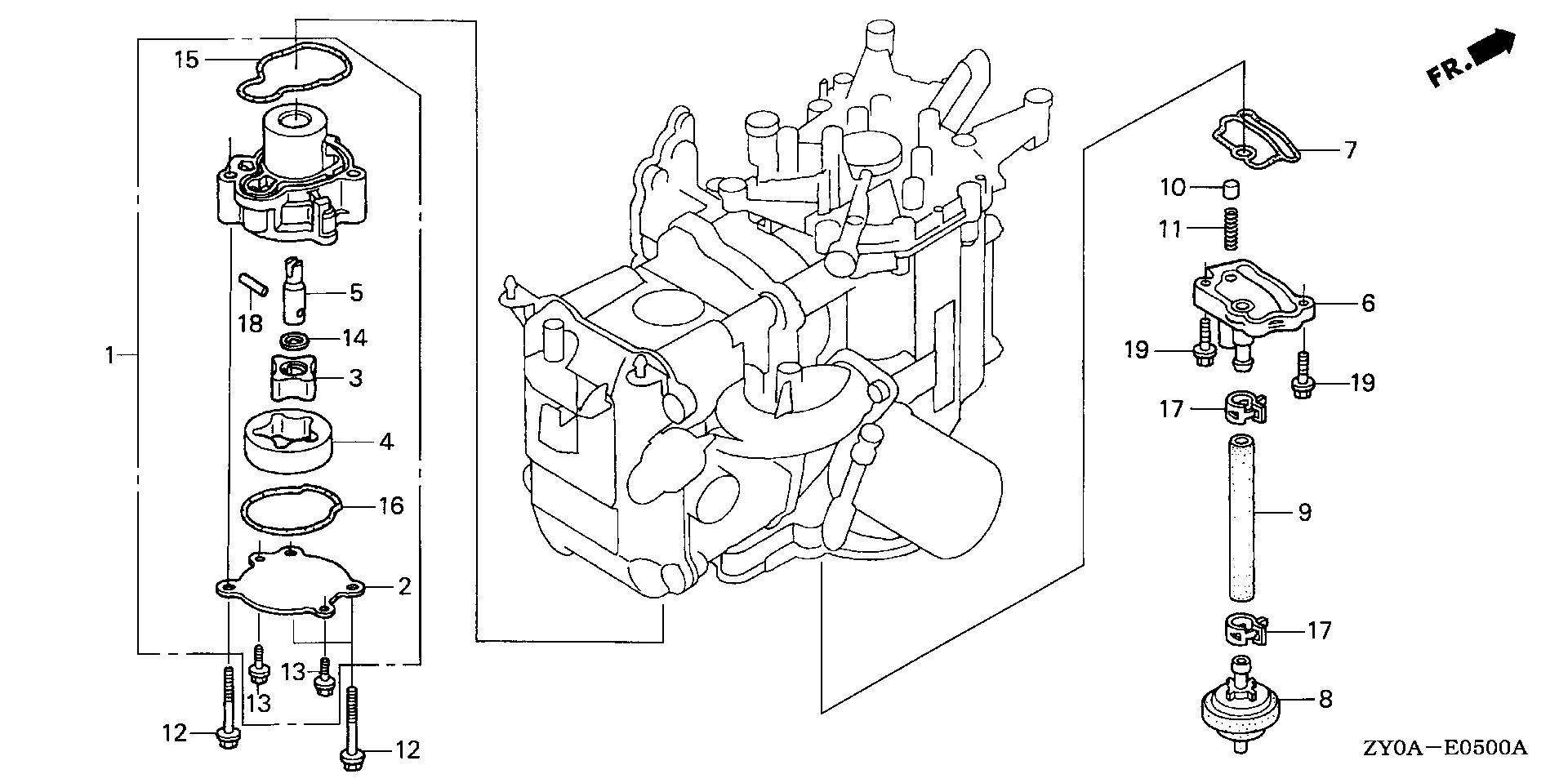 BF20 BF20D5 oil pump exploded parts diagram with numbered part references