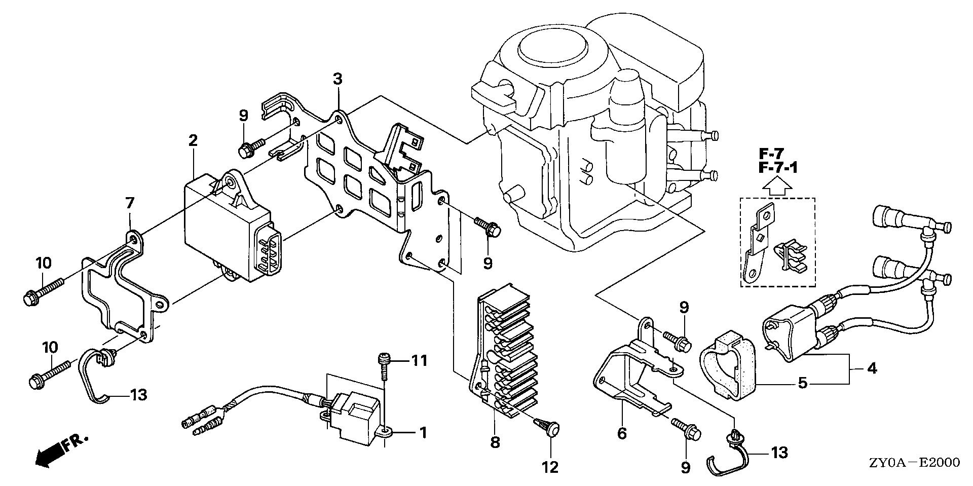 BF20 BF20D5 ignition coil - c.d.i. unit exploded parts diagram with numbered part references