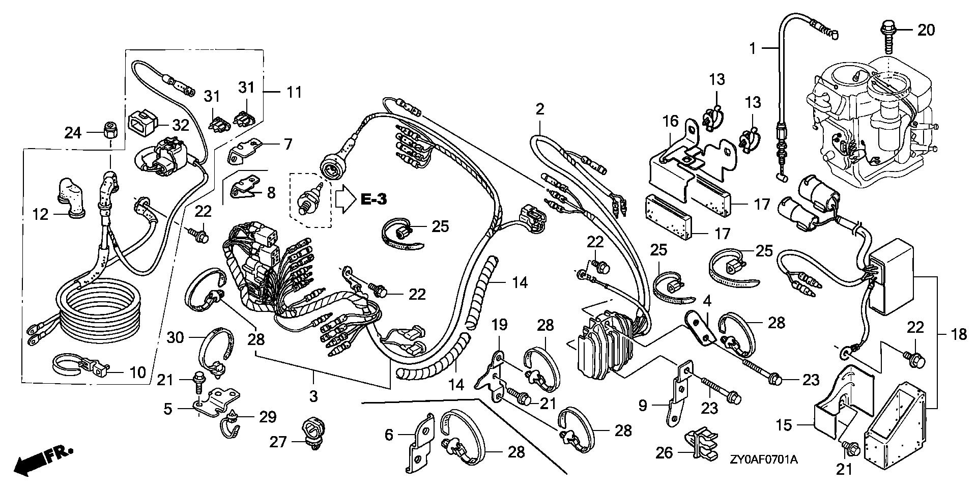 BF20 BF20D5 wire harness - regulator    - starter cable (2) exploded parts diagram with numbered part references