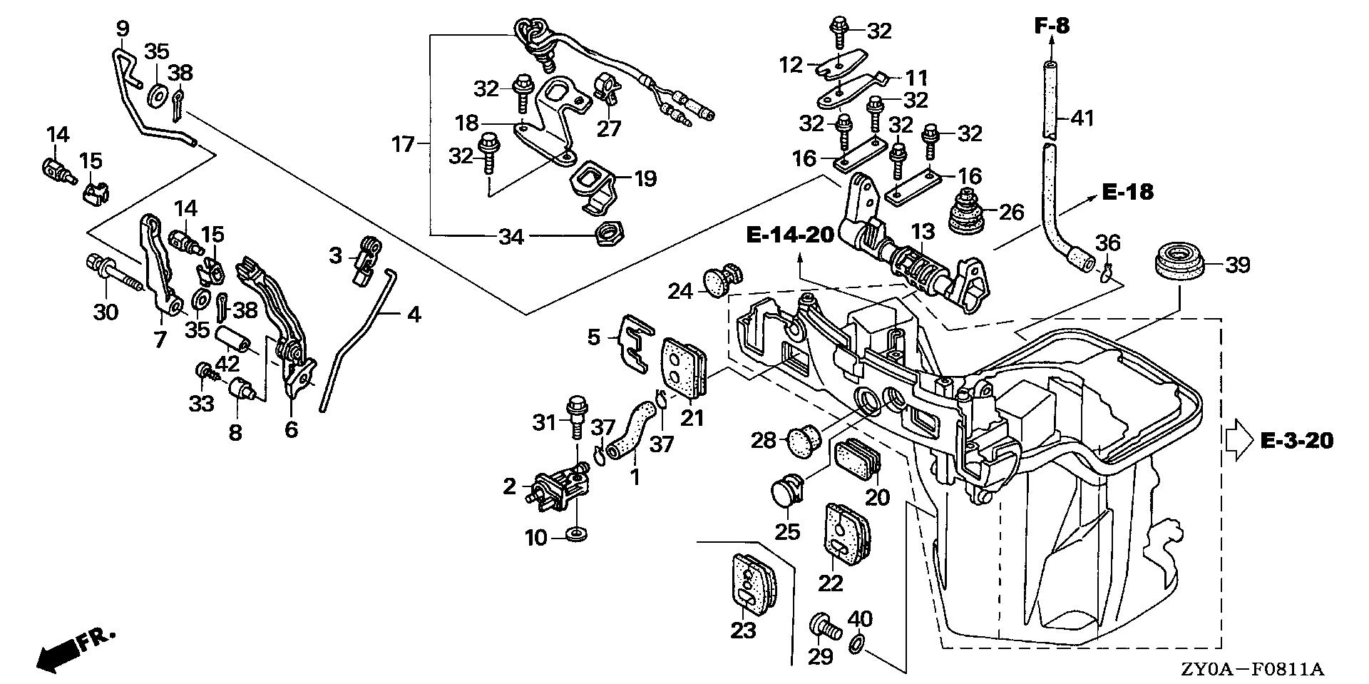 BF20 BF20D5 oil case - shift shaft     (remote specification) exploded parts diagram with numbered part references