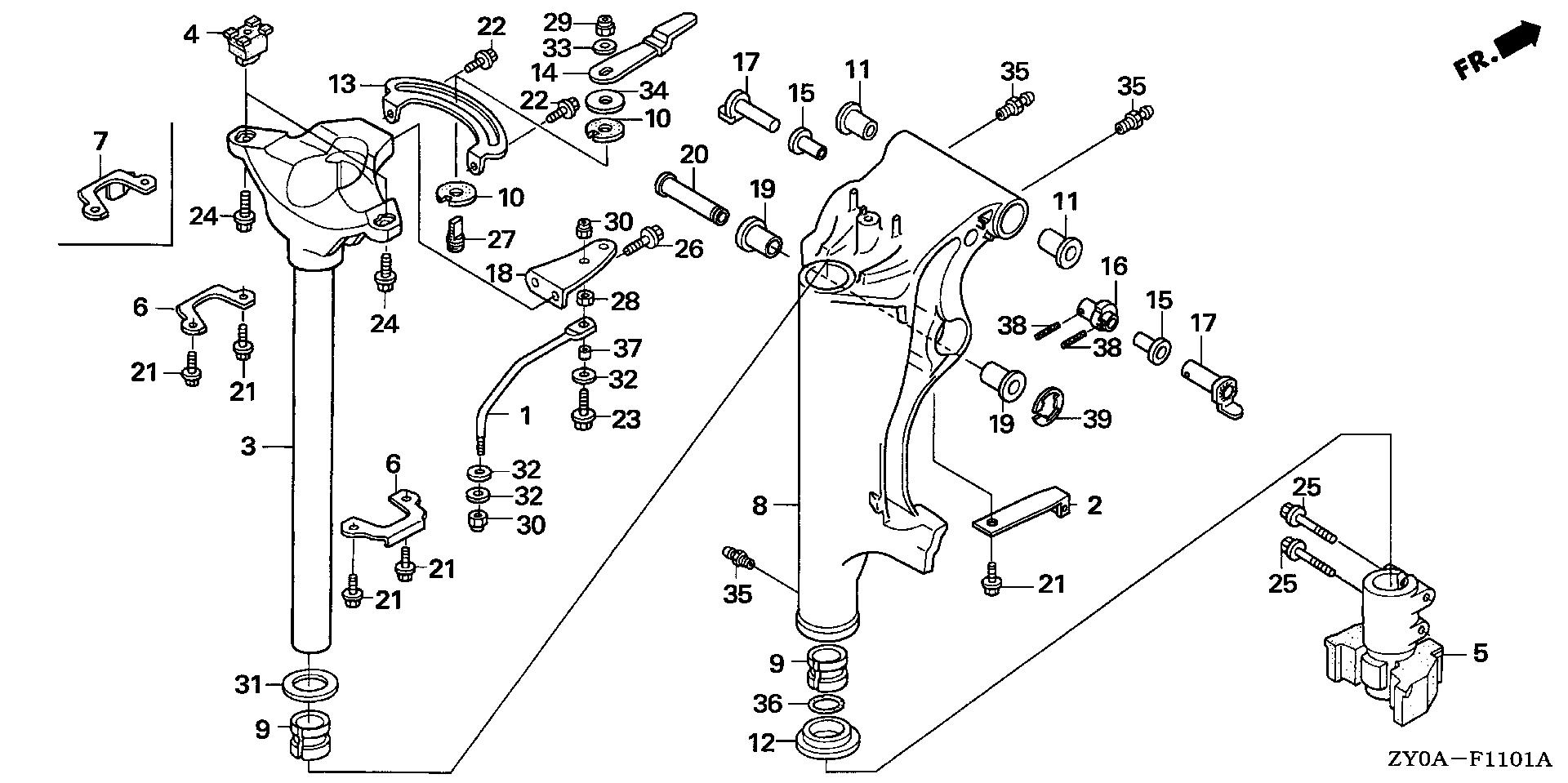 BF20 BF20D5 swivel case (2) exploded parts diagram with numbered part references