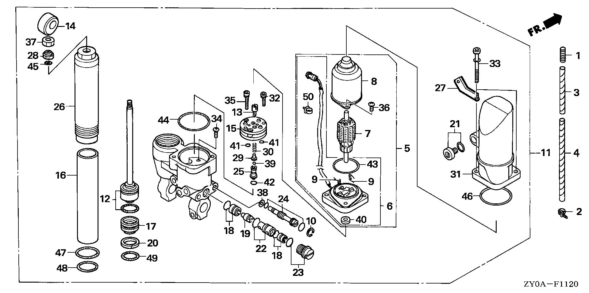 BF20 BF20D5 power trim-tilt exploded parts diagram with numbered part references
