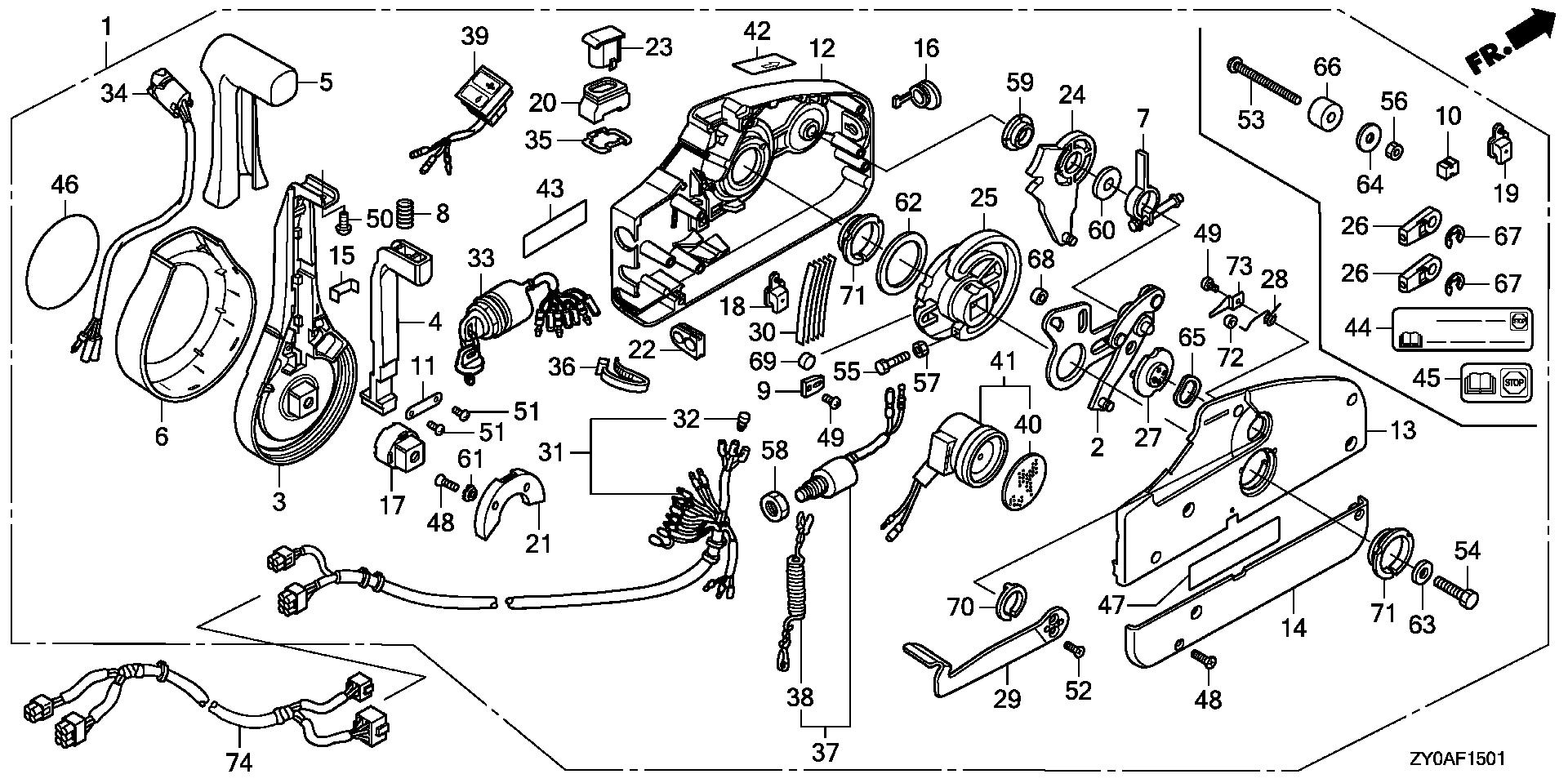 BF20 BF20D5 remote control (nhk mec) (handle cap = chrome) exploded parts diagram with numbered part references
