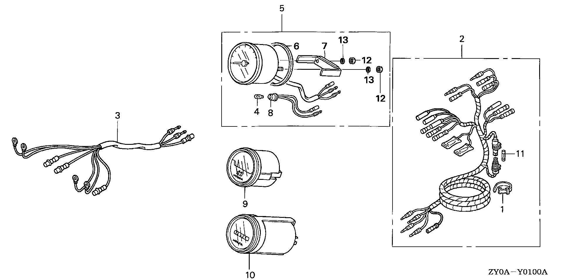 BF20 BF20D5 meter - meter harness exploded parts diagram with numbered part references