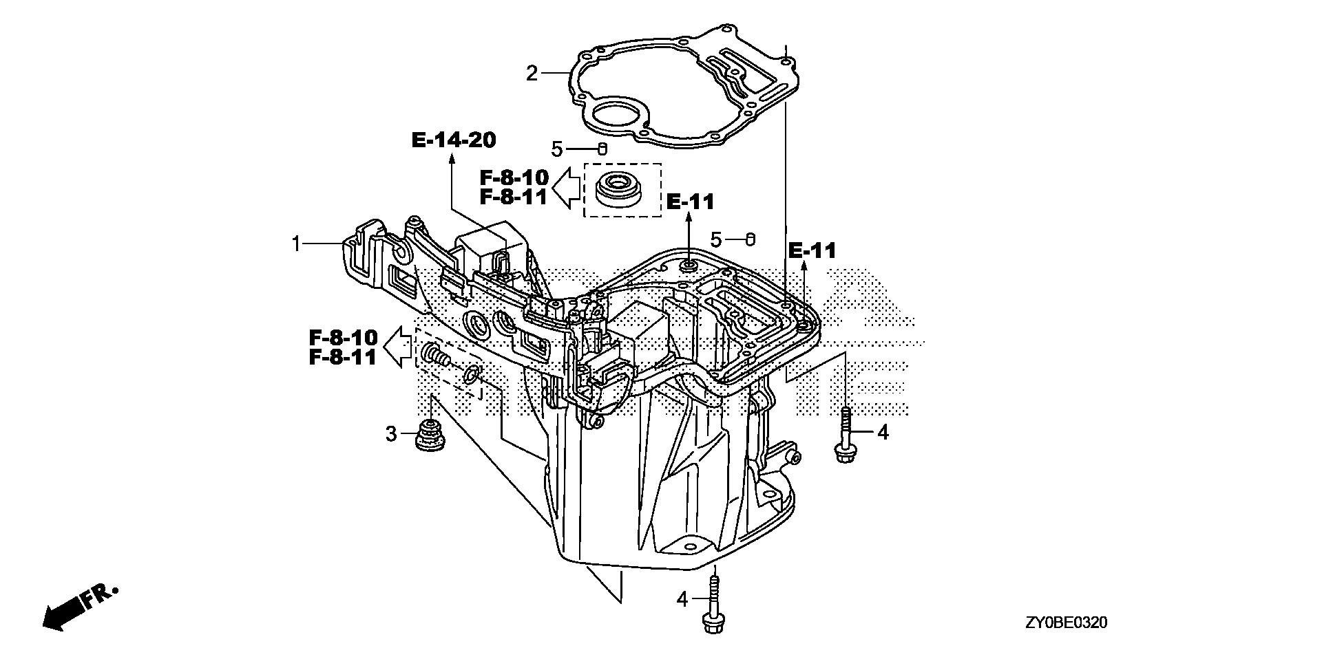 BF20 BF20DK2 oil case - oil pan gasket exploded parts diagram with numbered part references