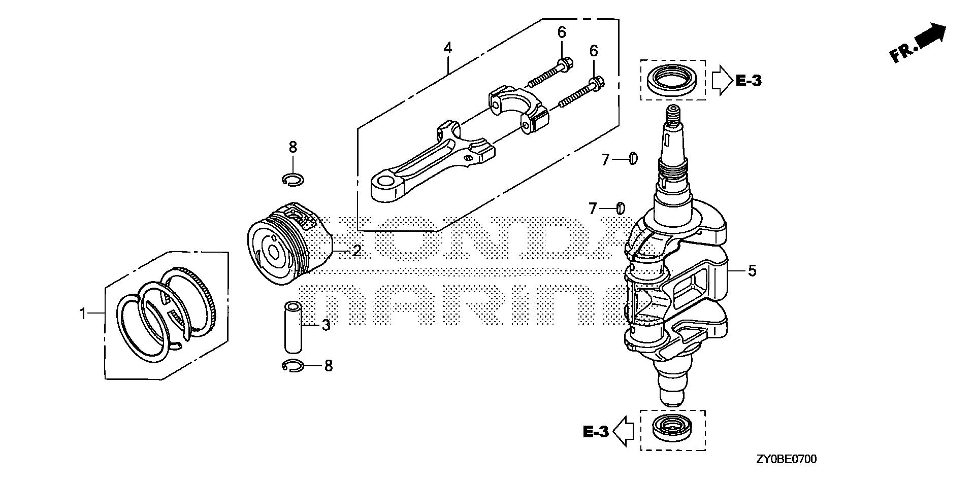 BF20 BF20DK2 crankshaft - piston exploded parts diagram with numbered part references