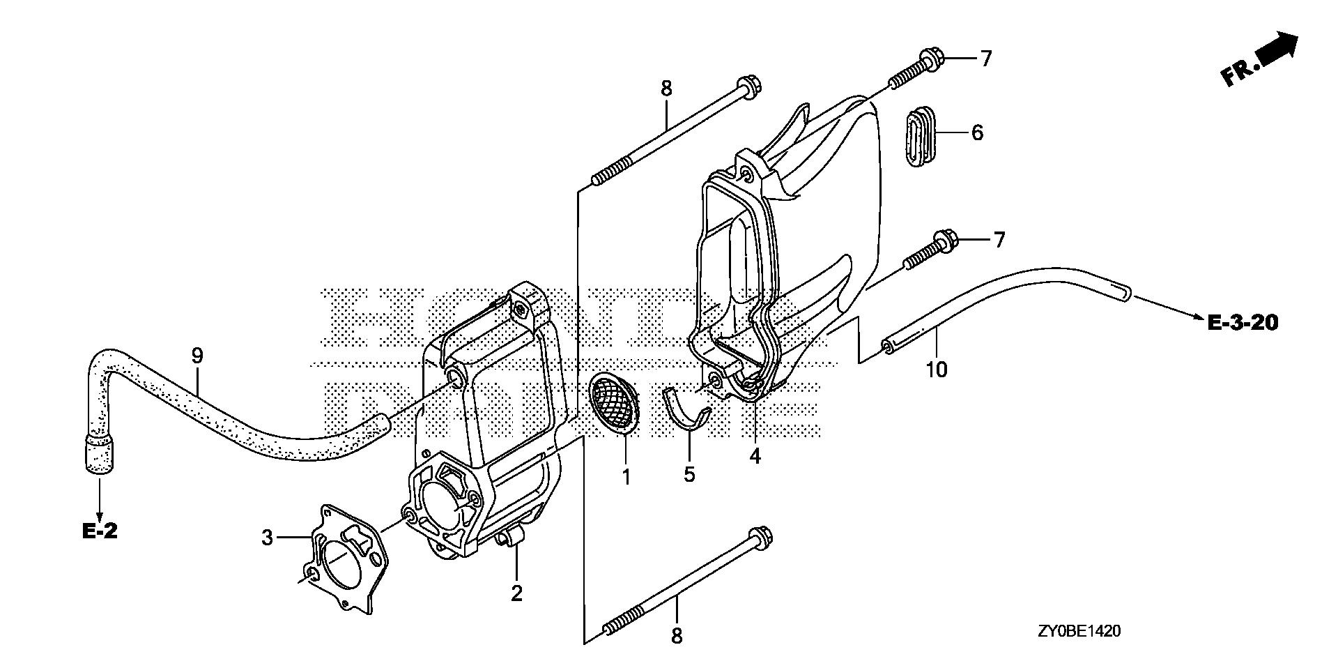 BF20 BF20DK2 muffler cover exploded parts diagram with numbered part references