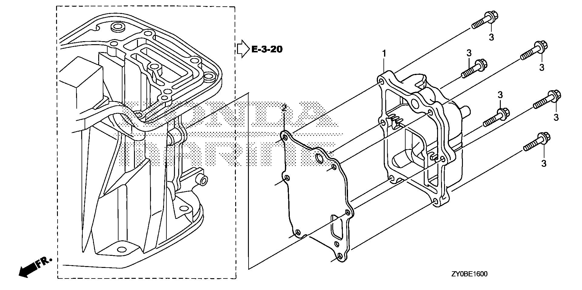 BF20 BF20DK2 exhaust chamber cover exploded parts diagram with numbered part references