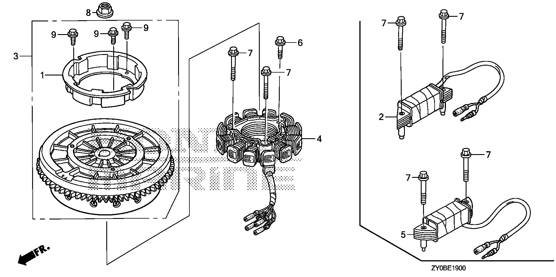 BF20 BF20DK2 flywheel exploded parts diagram with numbered part references