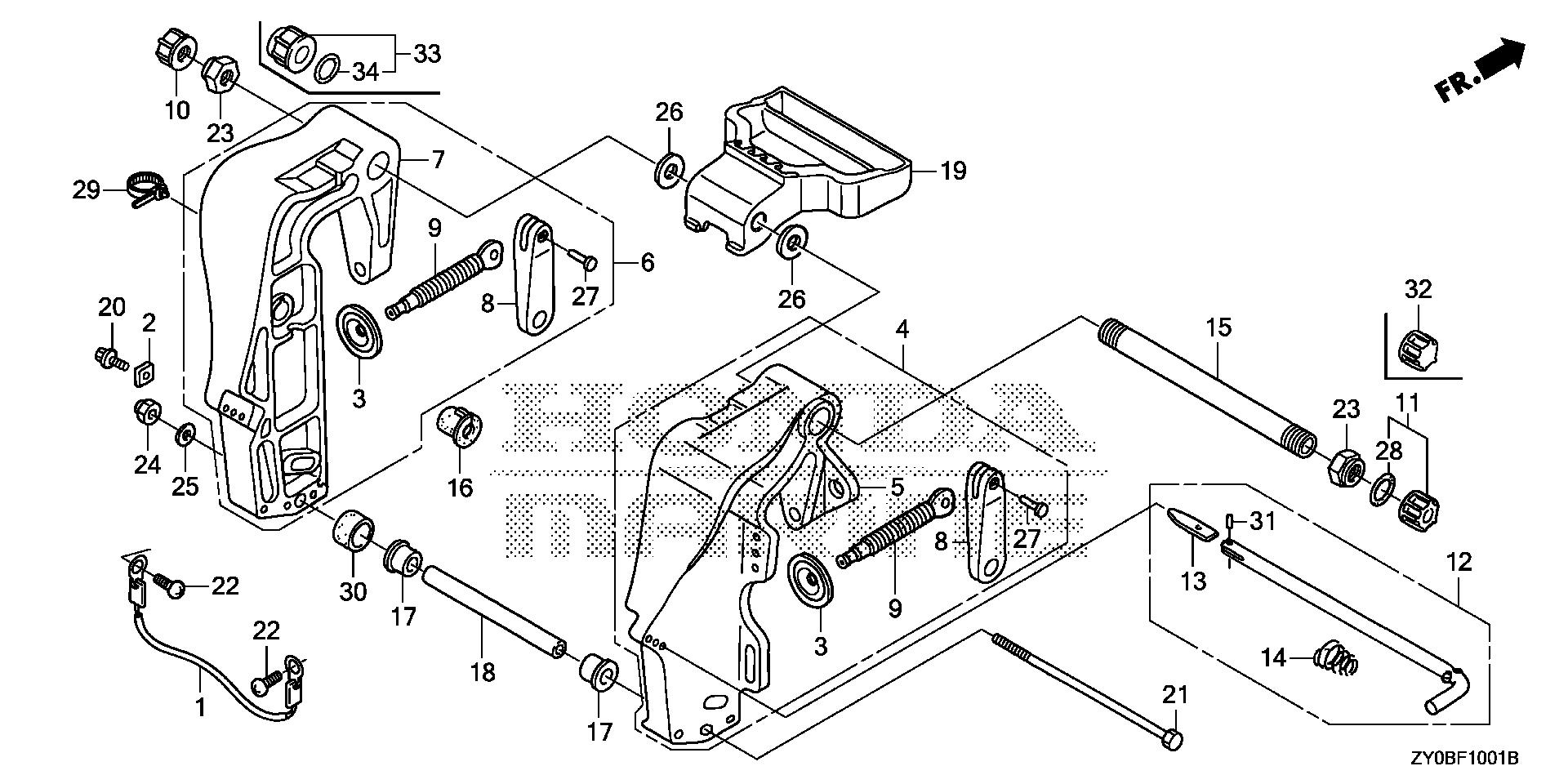 BF20 BF20DK2 stern bracket (2) exploded parts diagram with numbered part references