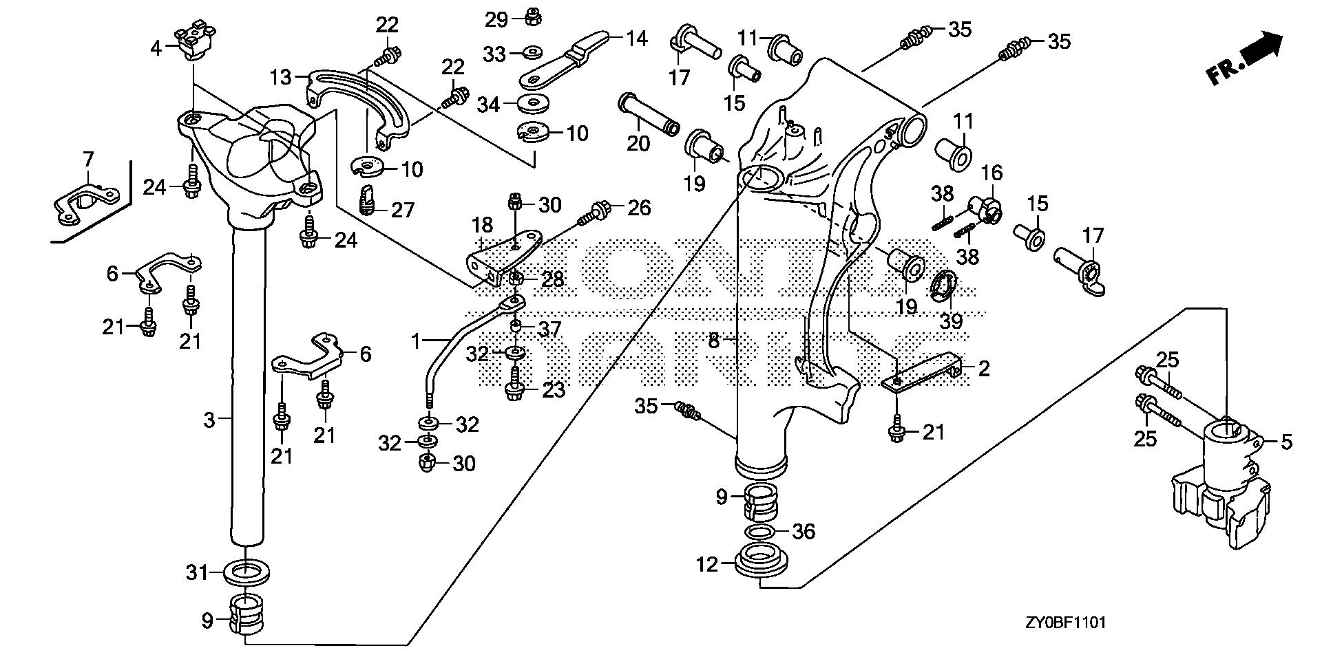 BF20 BF20DK2 swivel case (2) exploded parts diagram with numbered part references