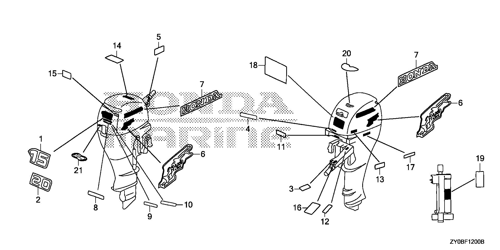 BF20 BF20DK2 labels exploded parts diagram with numbered part references