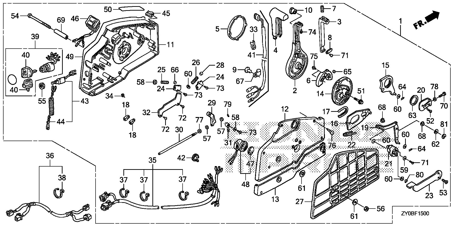 BF20 BF20DK2 remote control (hi-lex)  (handle cap = gray) exploded parts diagram with numbered part references