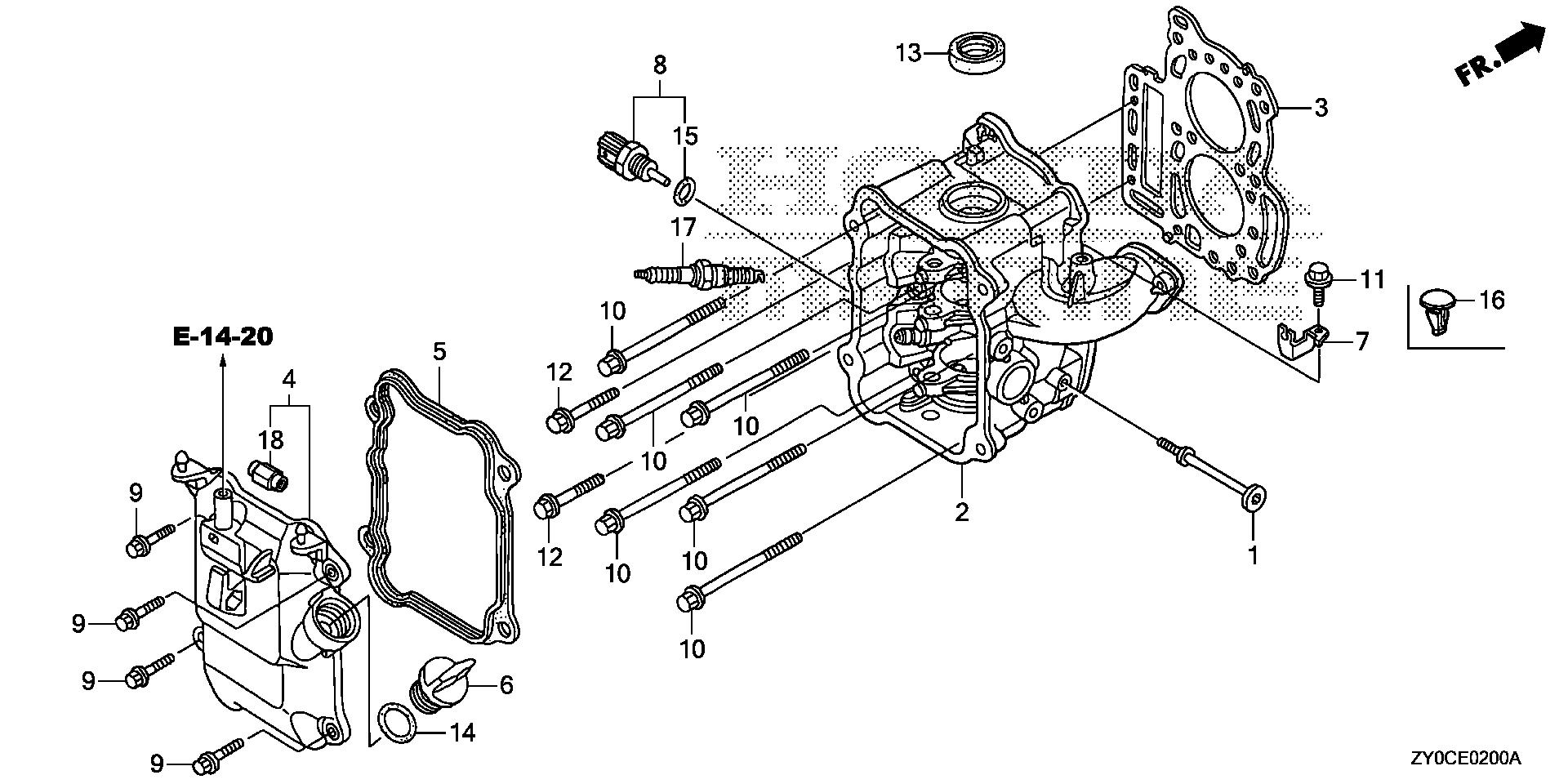 BF15 BF15DK3 cylinder head exploded parts diagram with numbered part references