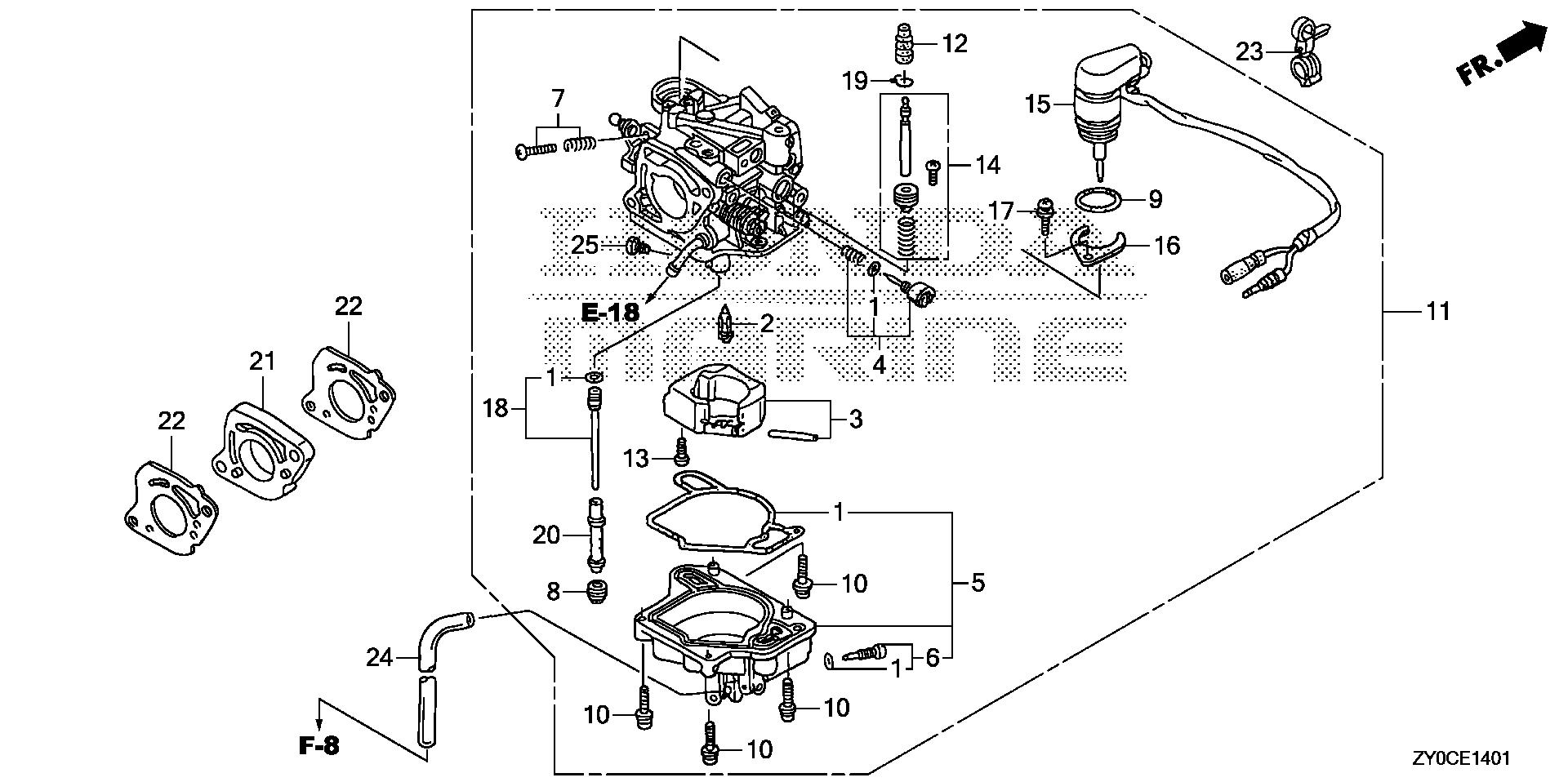BF15 BF15DK3 carburetor (auto) exploded parts diagram with numbered part references