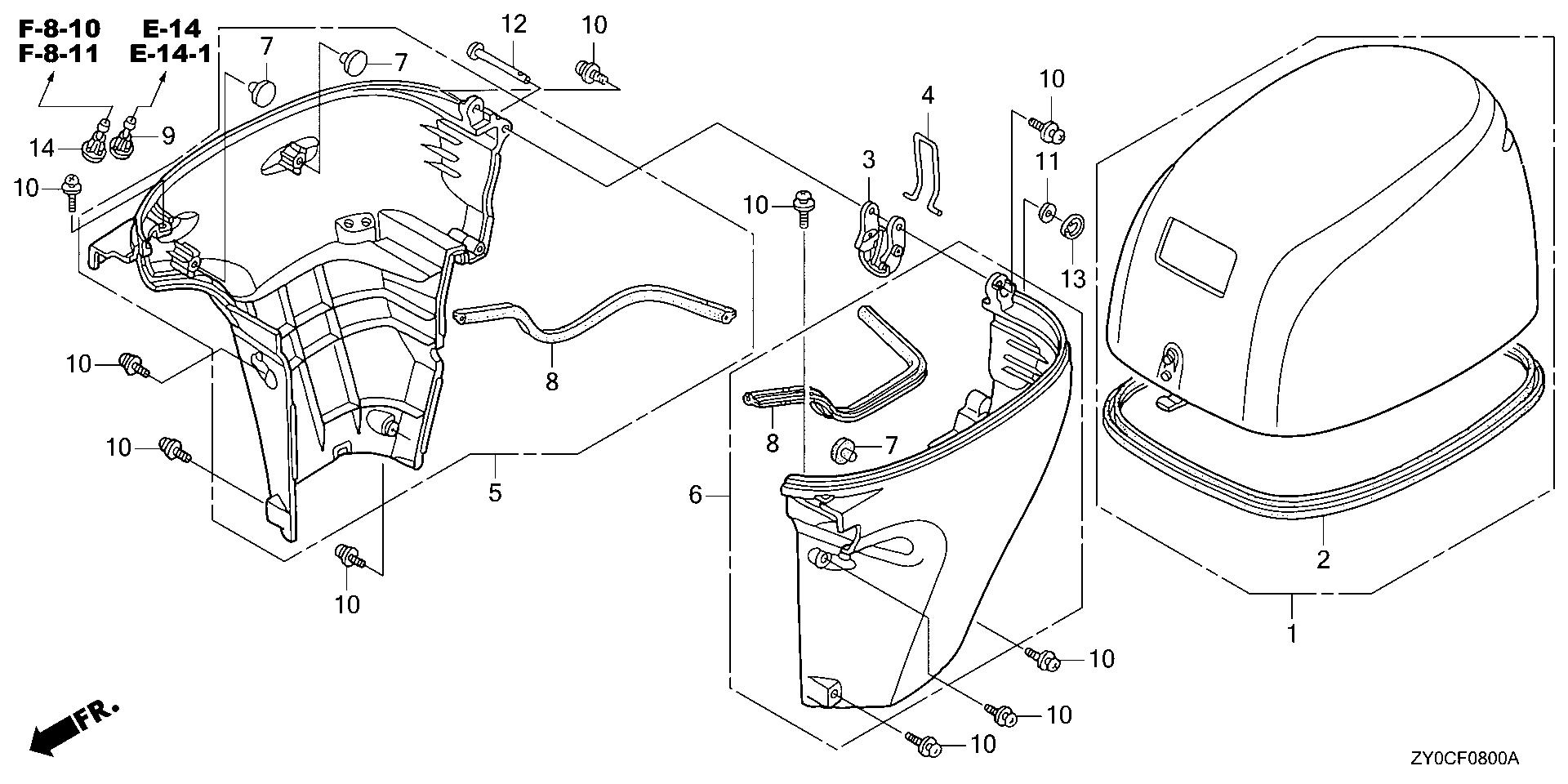BF15 BF15DK3 engine cover exploded parts diagram with numbered part references